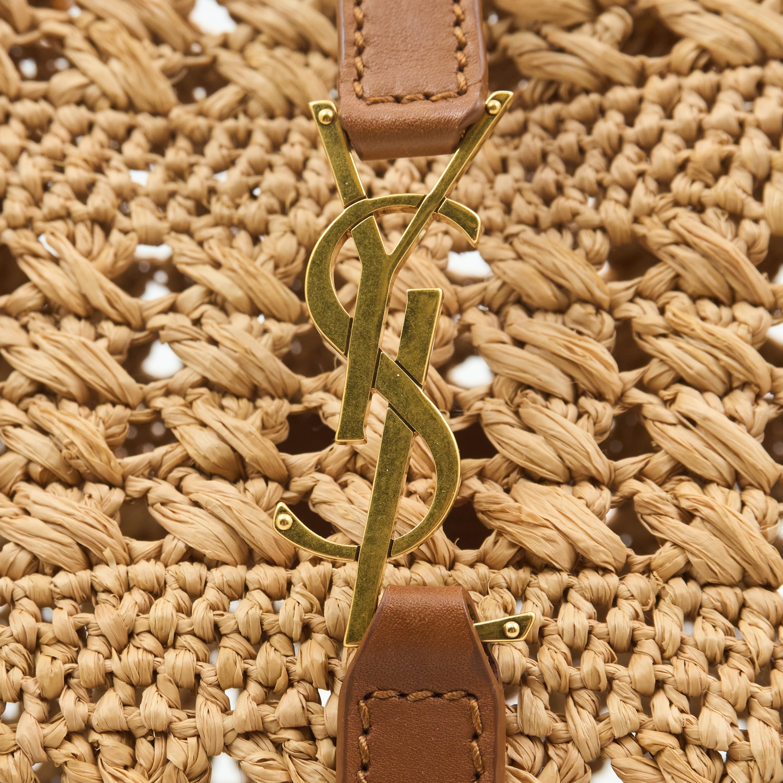 Saint Laurent Panier Leather Trim Raffia Tote