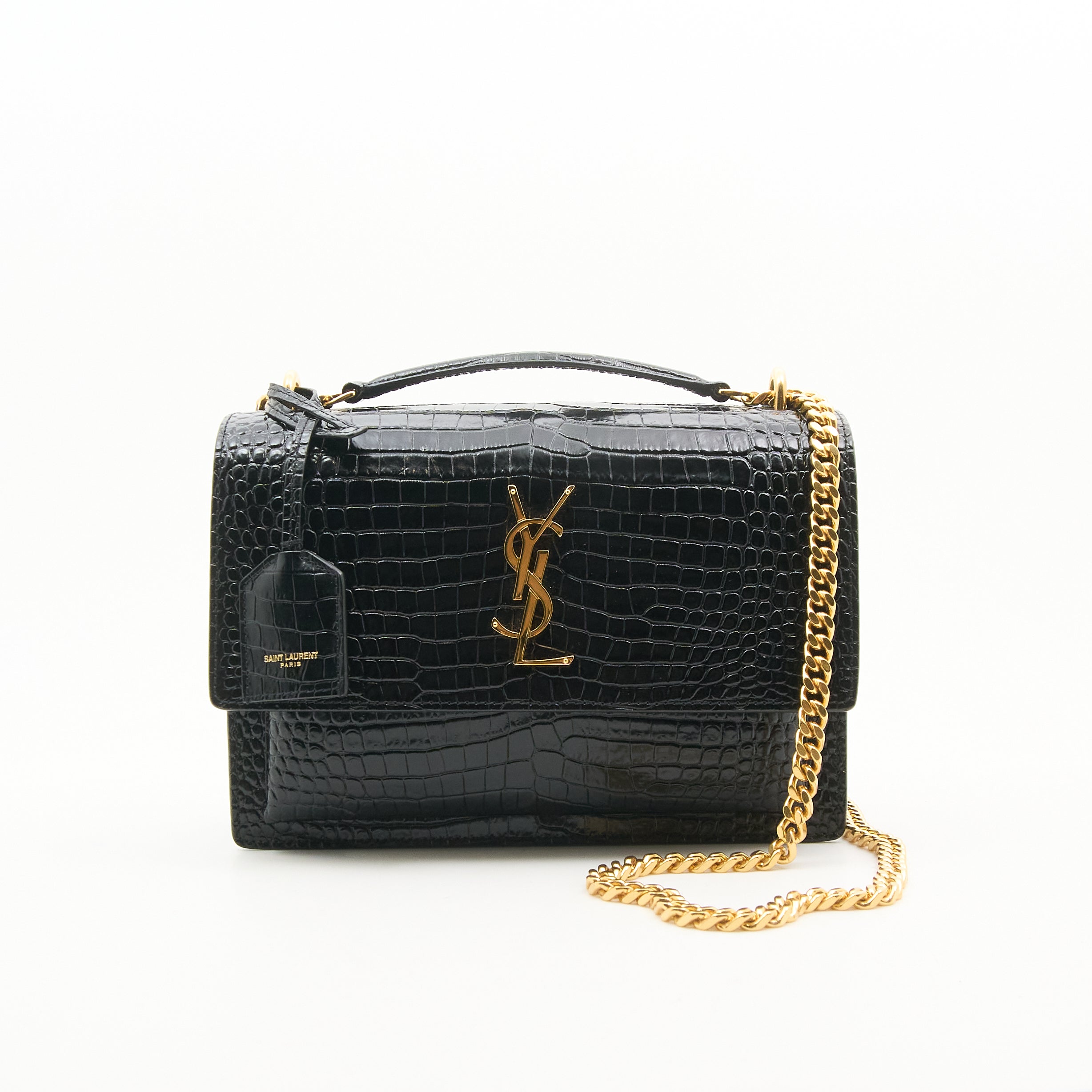 Saint Laurent Sunset Black Croc Embossed Bag