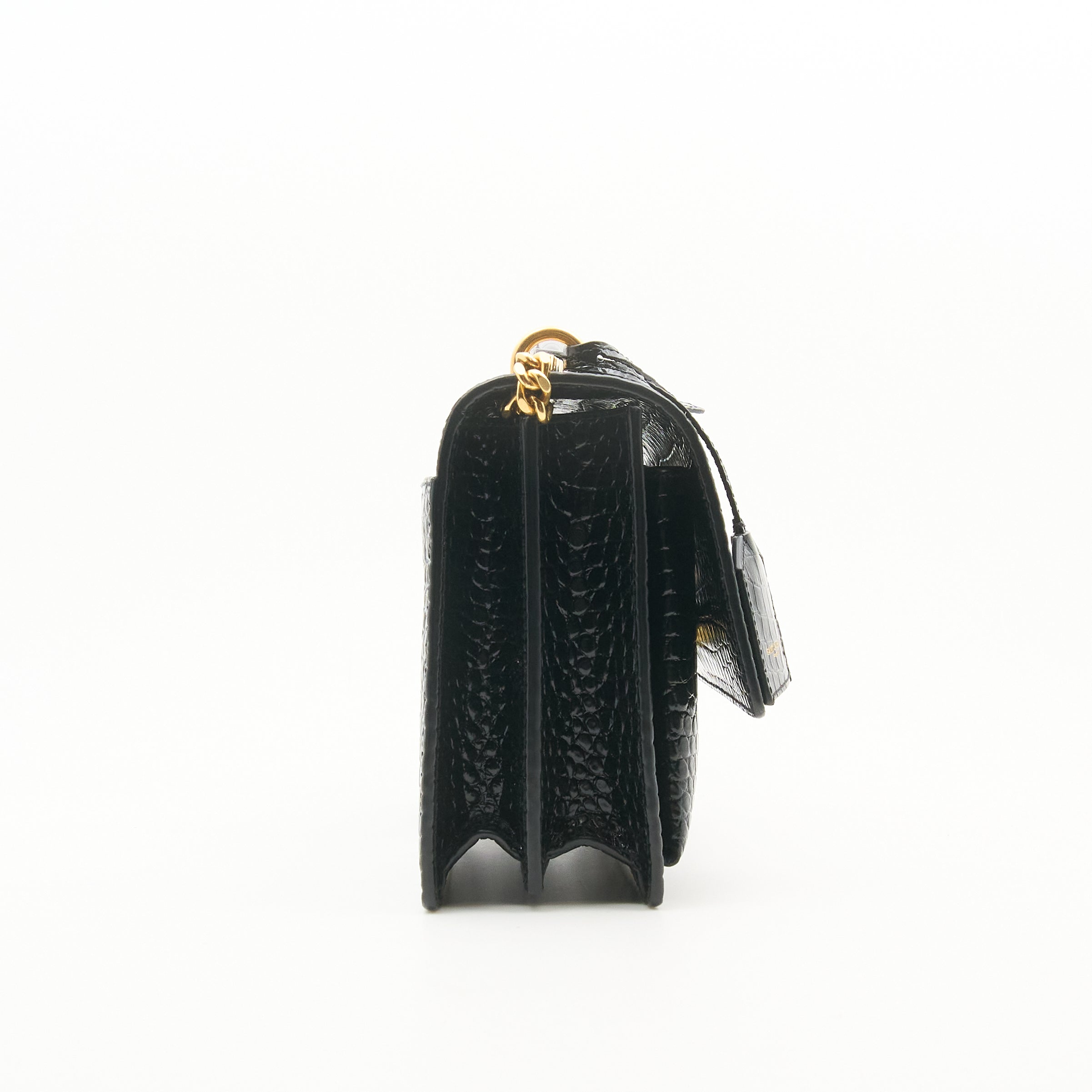 Saint Laurent Sunset Black Croc Embossed Bag