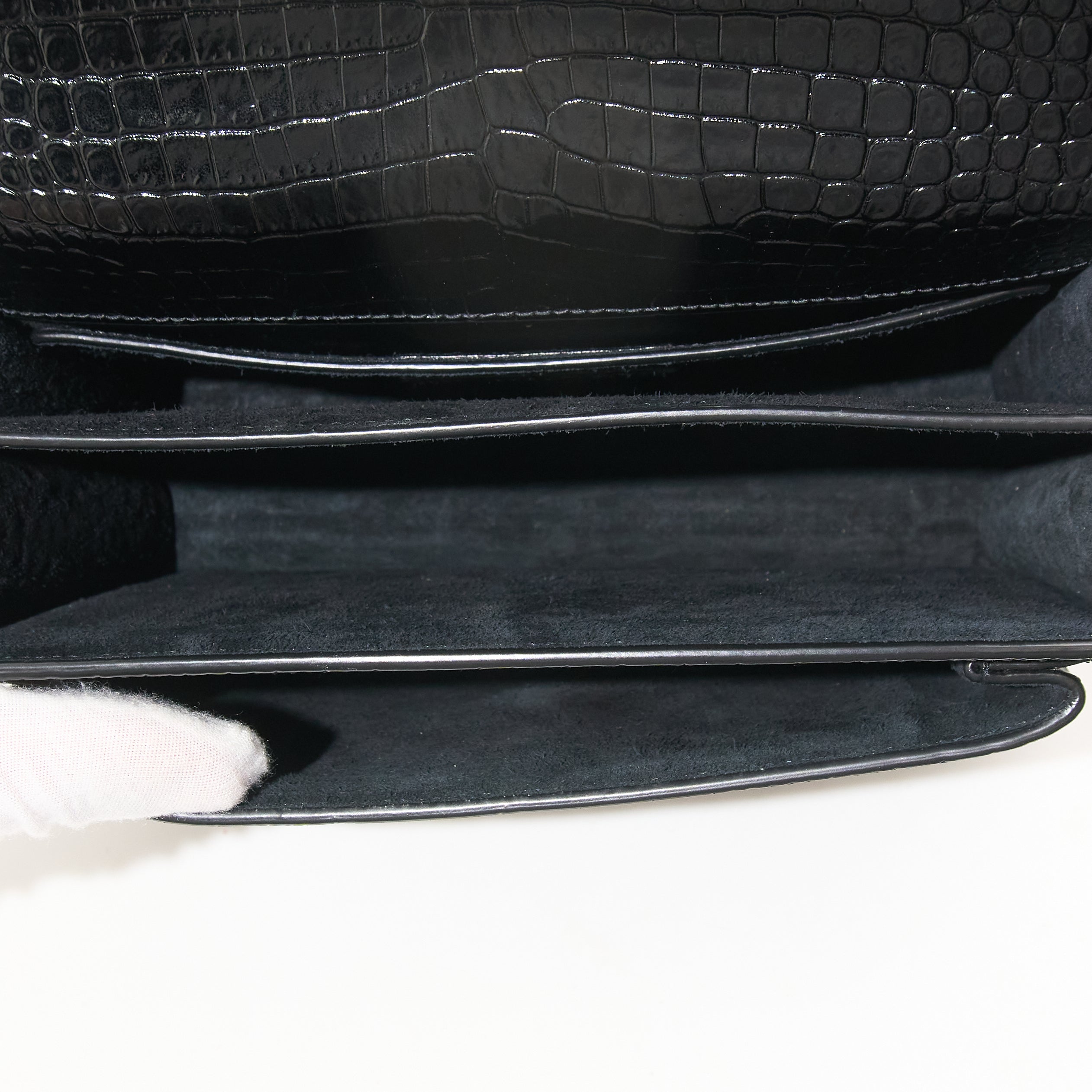 Saint Laurent Sunset Black Croc Embossed Bag