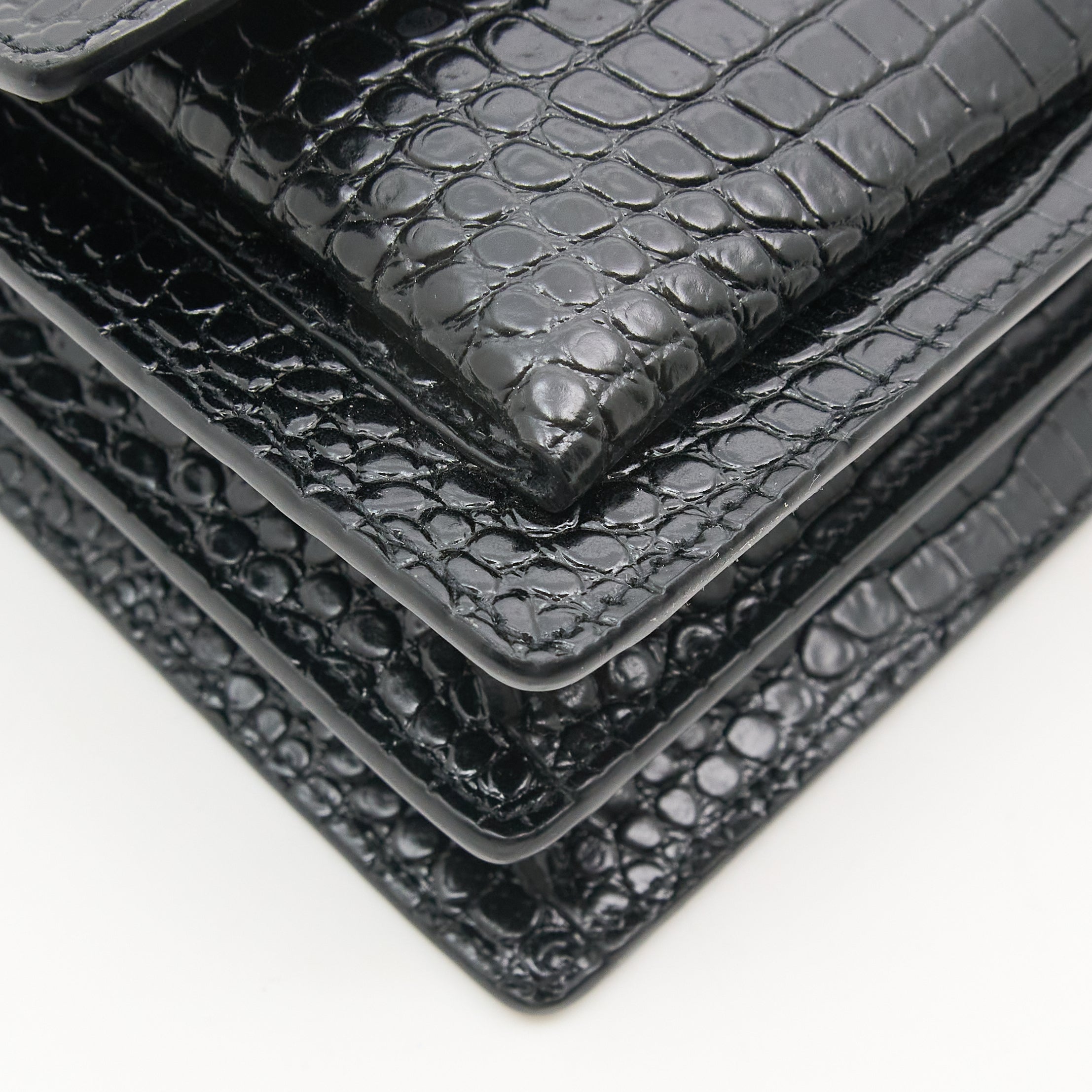 Saint Laurent Sunset Black Croc Embossed Bag