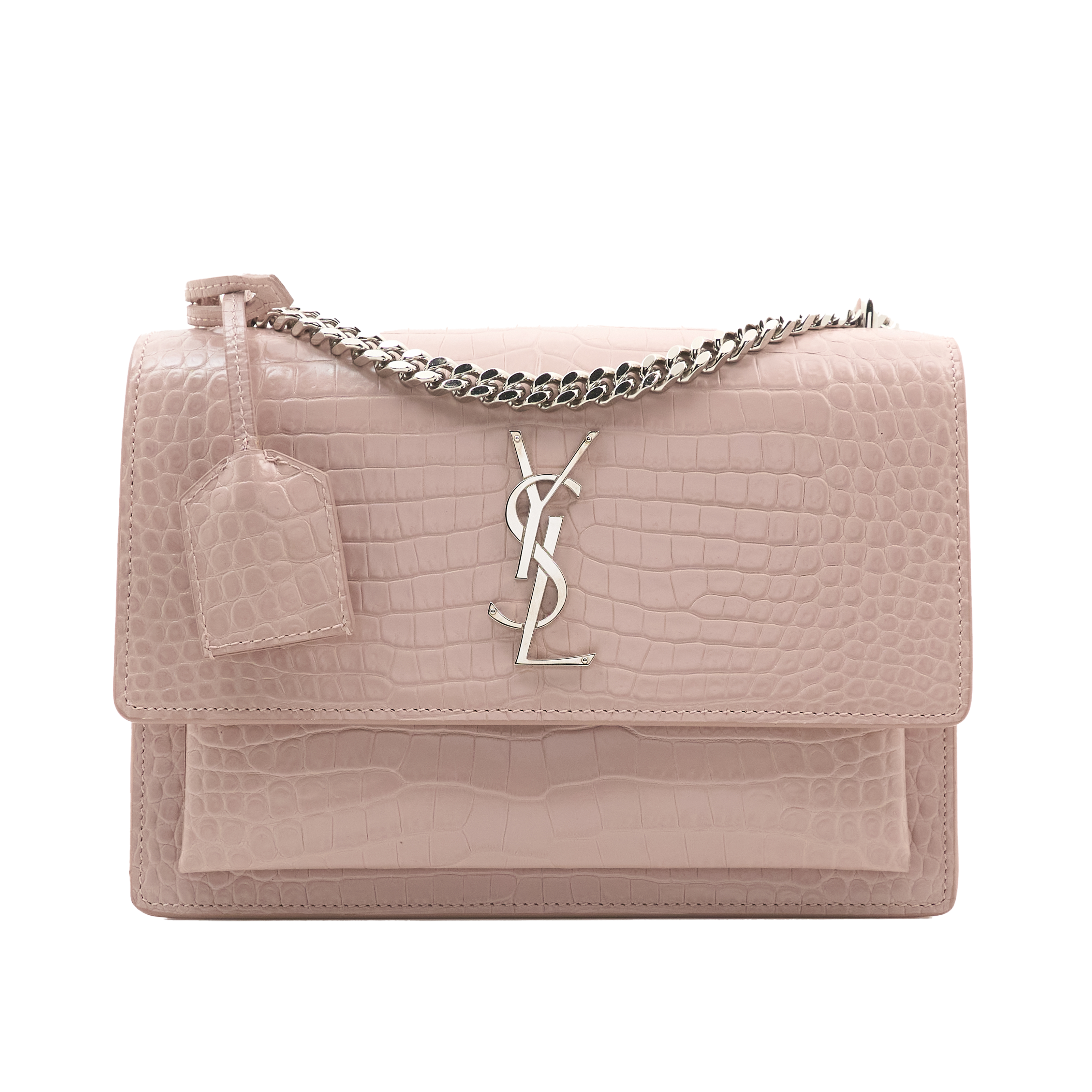 Saint Laurent Sunset In Blush Pink Croc Embossed Leather