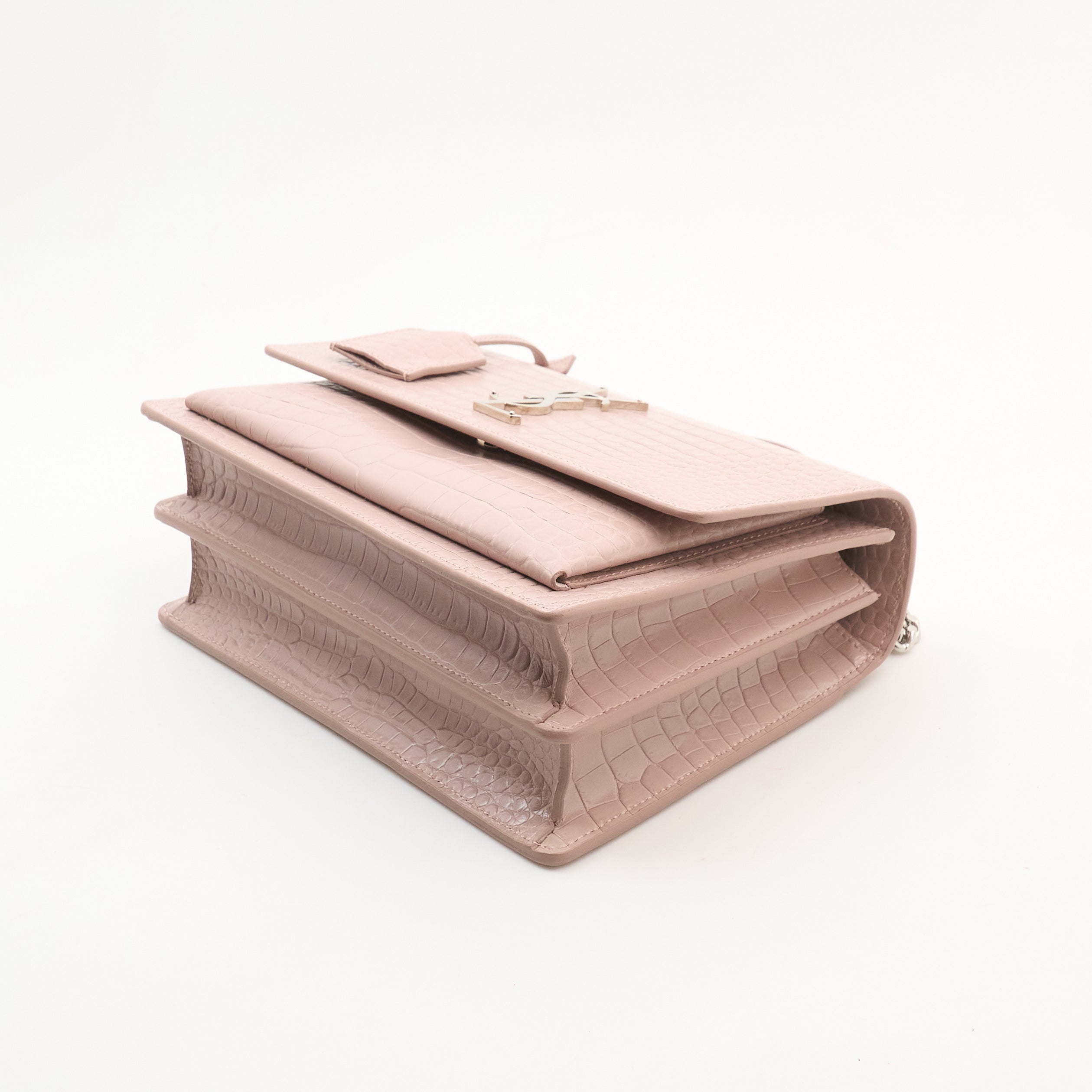 Saint Laurent Sunset In Blush Pink Croc Embossed Leather