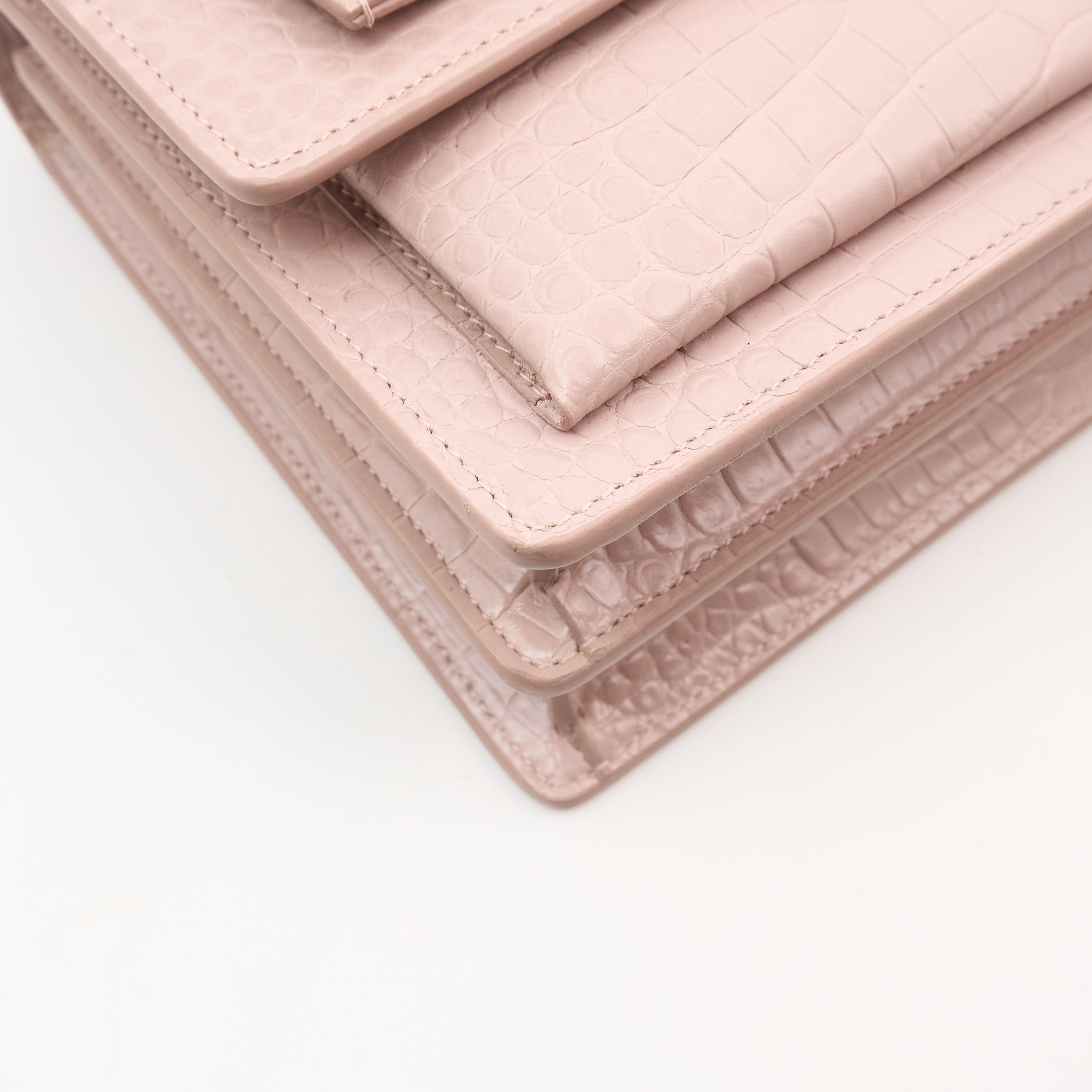 Saint Laurent Sunset In Blush Pink Croc Embossed Leather