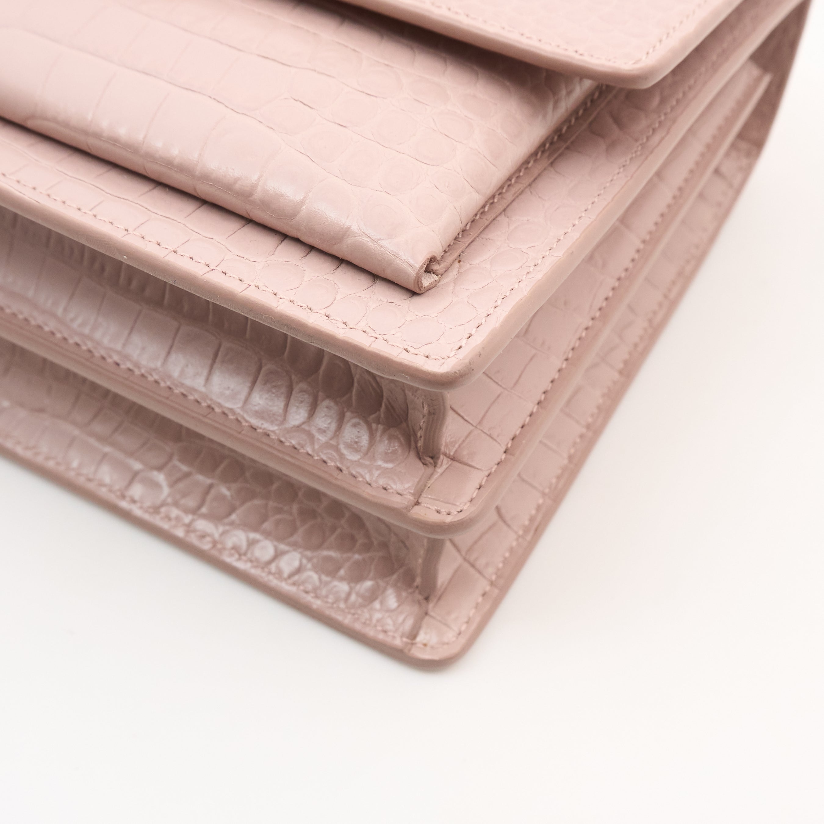Saint Laurent Sunset In Blush Pink Croc Embossed Leather