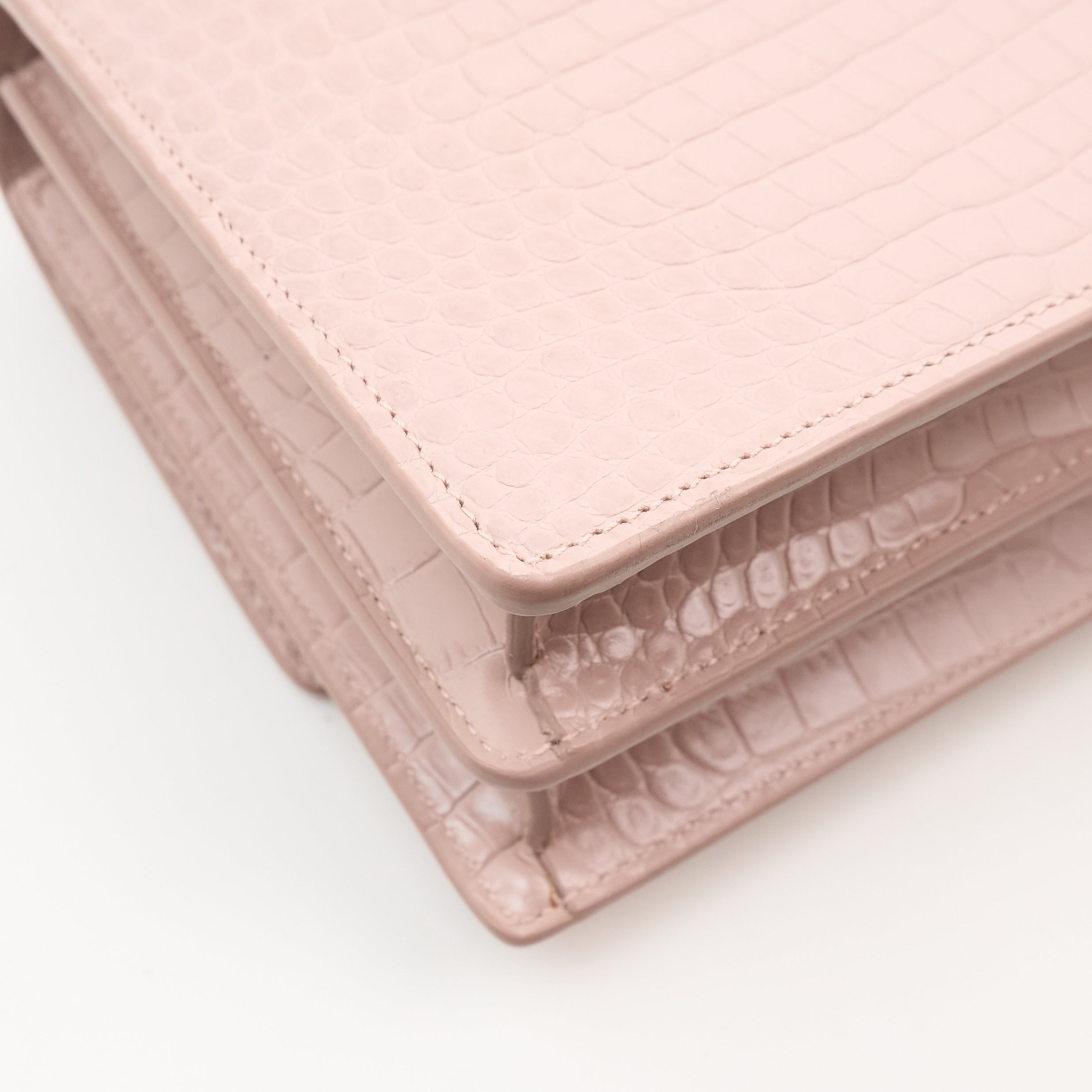 Saint Laurent Sunset In Blush Pink Croc Embossed Leather