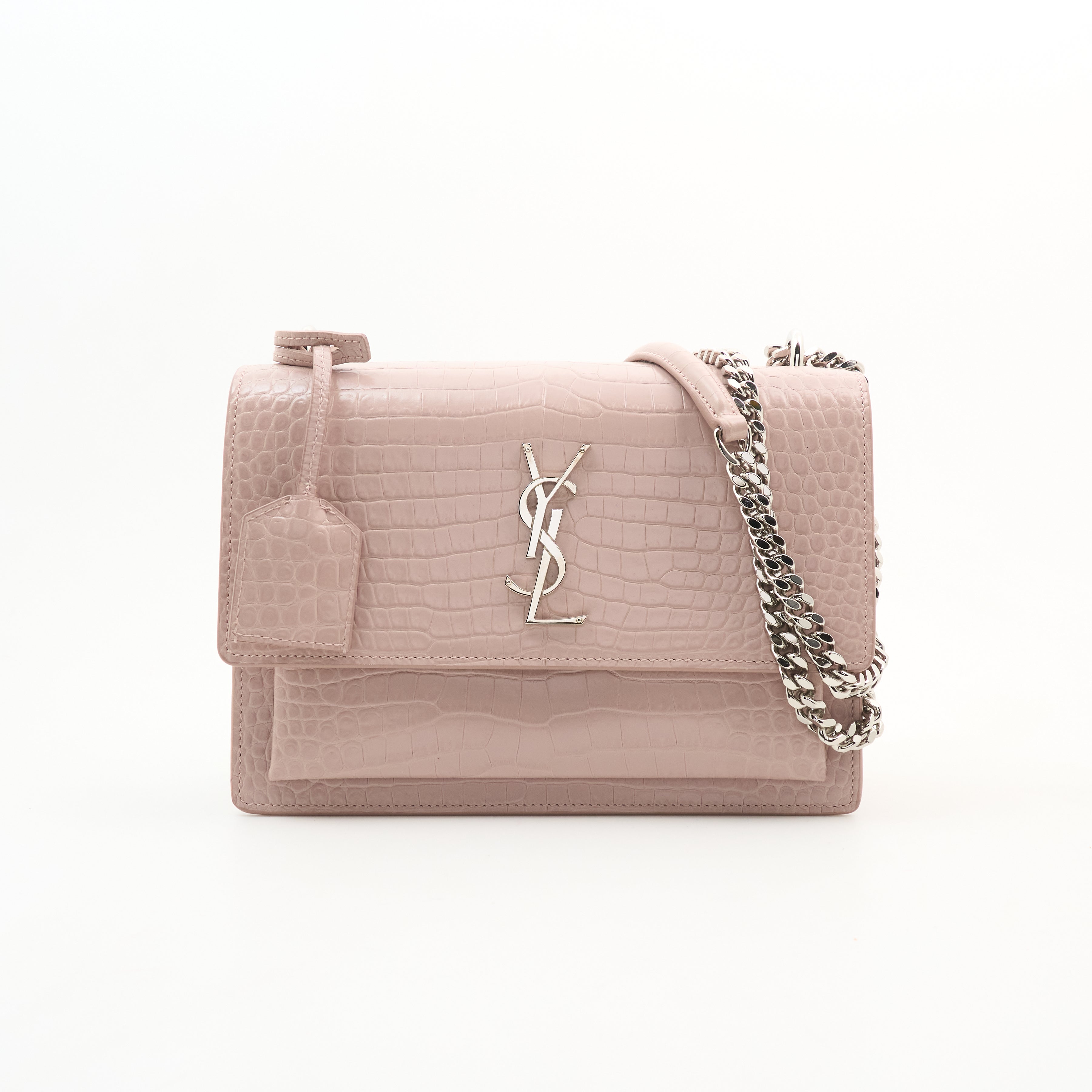 Saint Laurent Sunset In Blush Pink Croc Embossed Leather