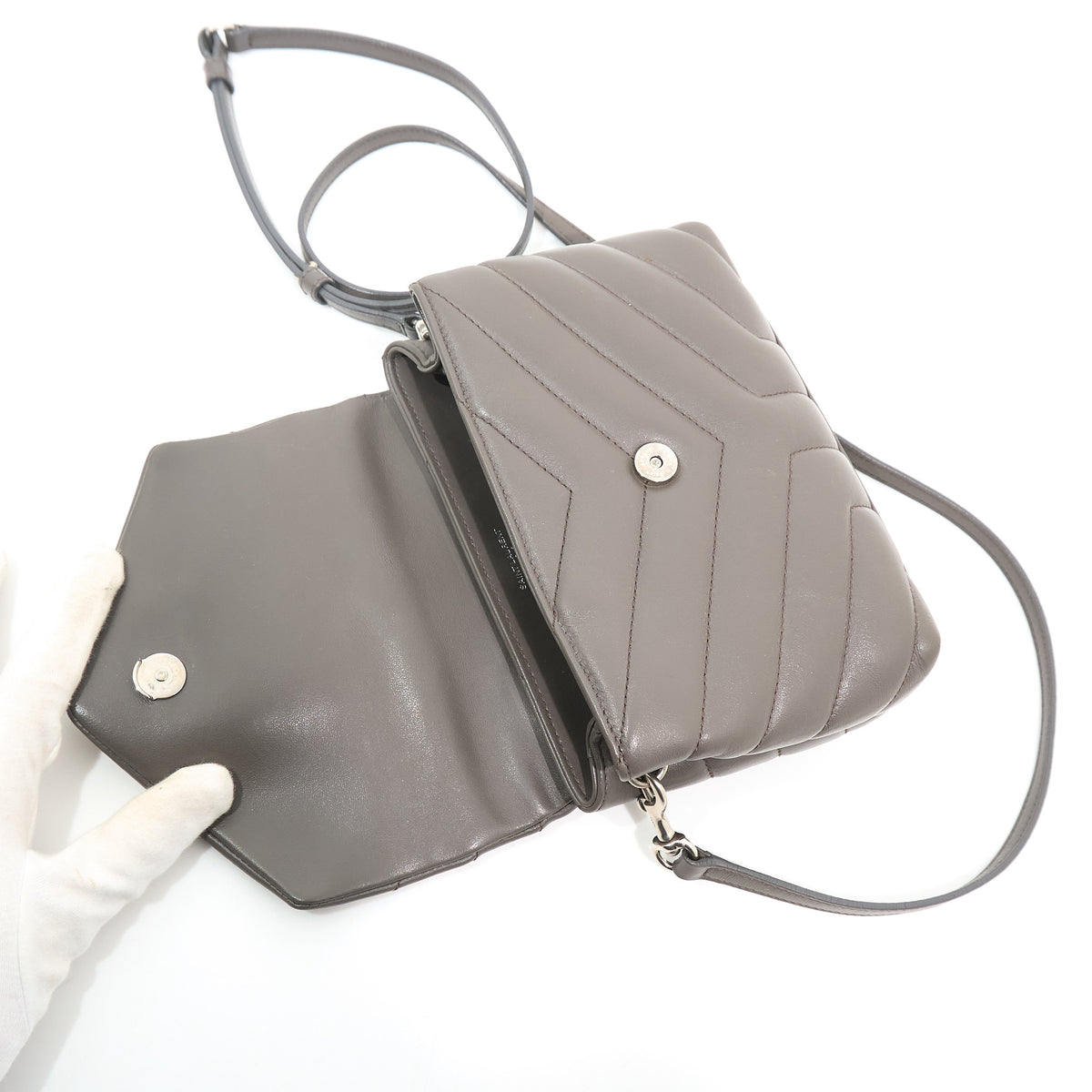 Saint Laurent Toy Lou Lou Grey Leather Crossbody Bag