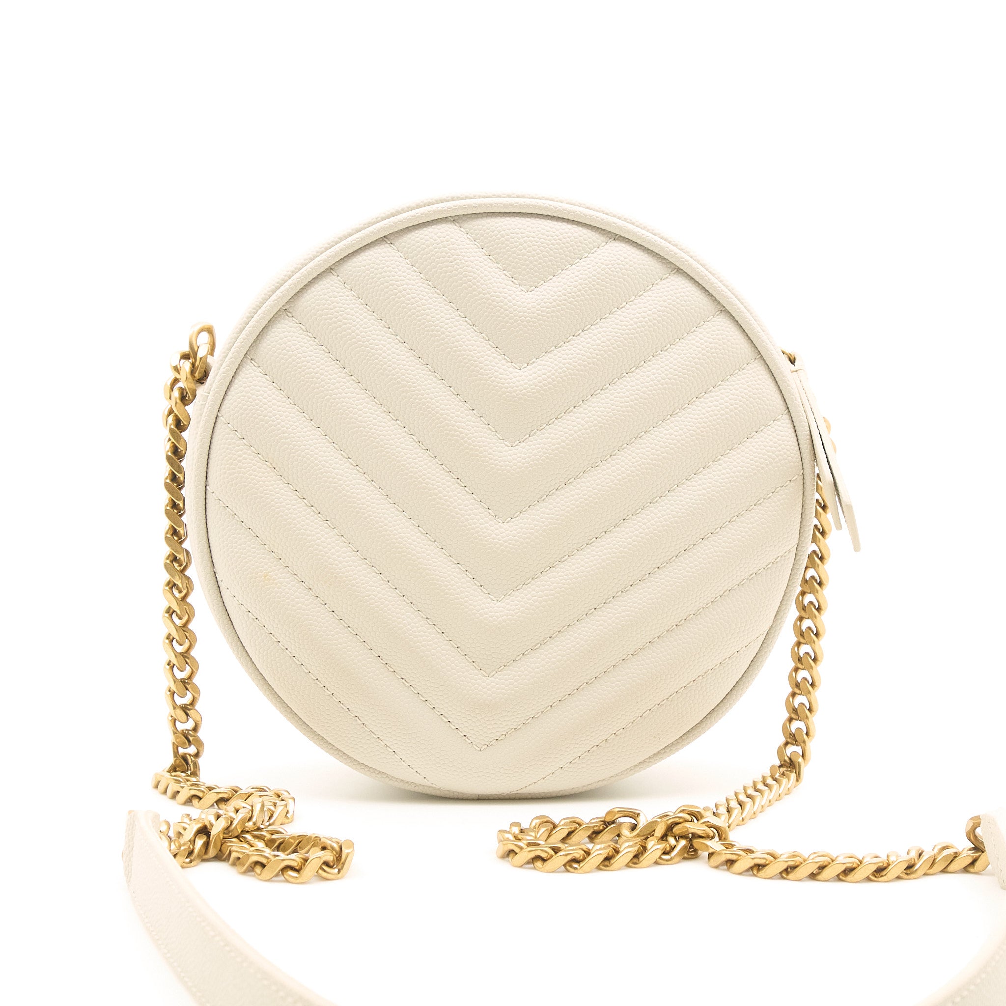 Saint Laurent Vinyle Round Blanc Bag