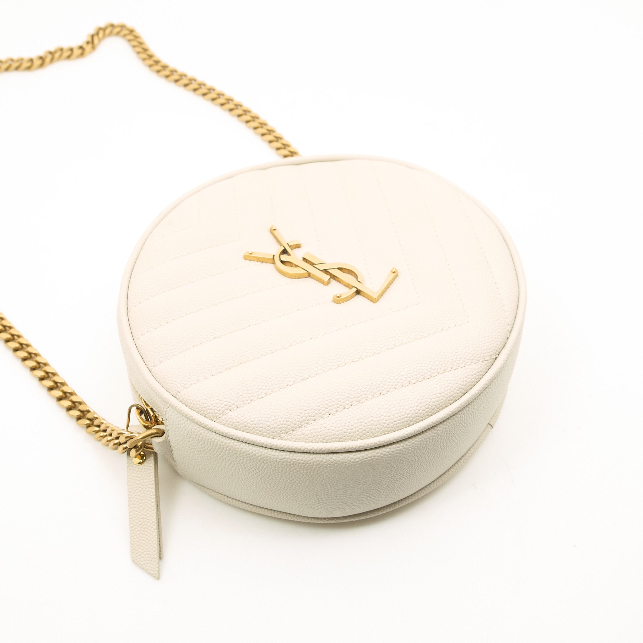 Saint Laurent Vinyle Round Blanc Bag