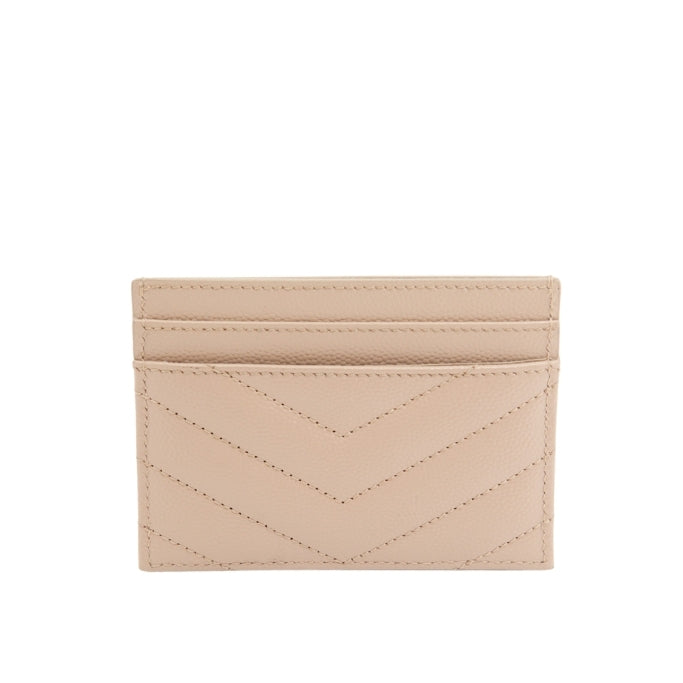 Saint Laurent Leather Card Wallet in Beige GHW