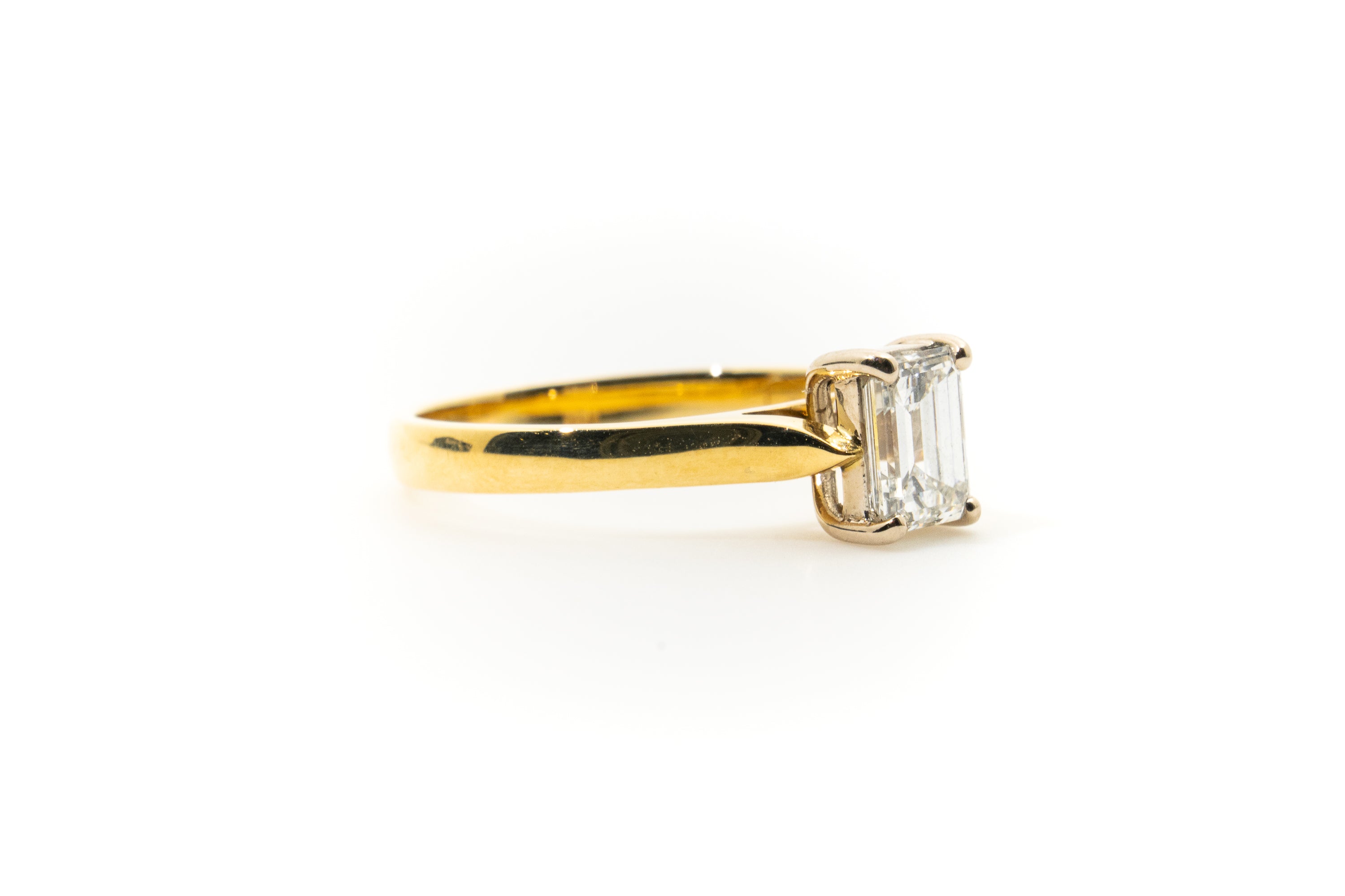 Custom Emerald Cut Diamond Solitaire Ring 18ct Yellow Gold