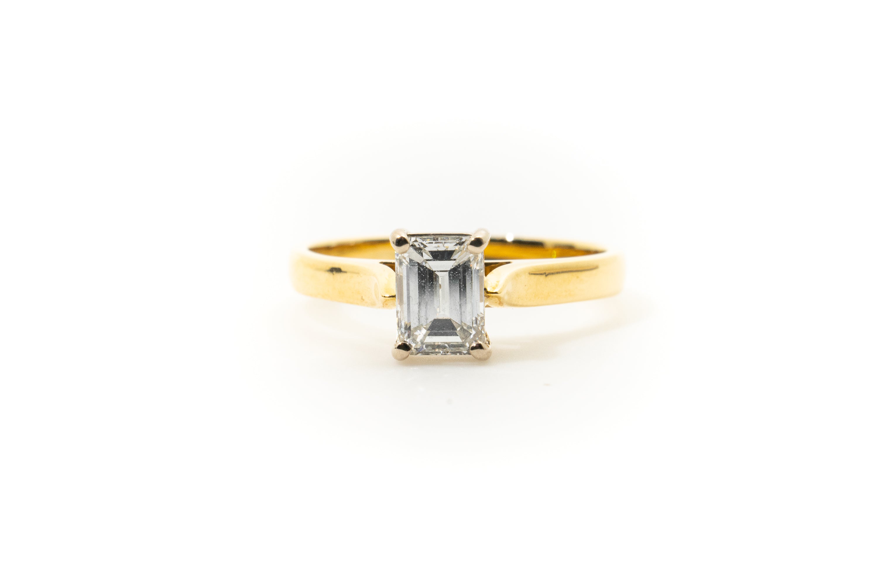 Custom Emerald Cut Diamond Solitaire Ring 18ct Yellow Gold