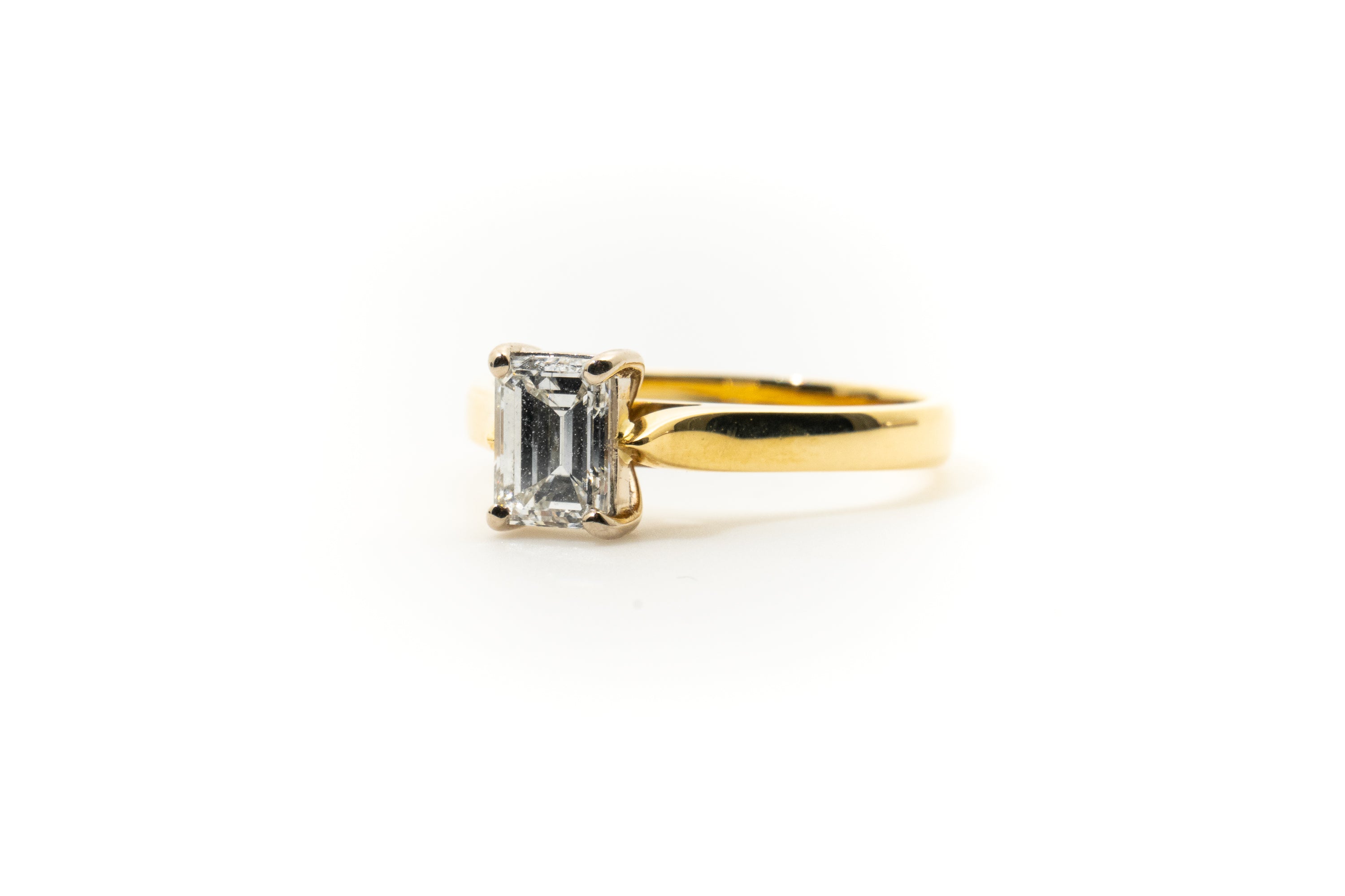 Custom Emerald Cut Diamond Solitaire Ring 18ct Yellow Gold