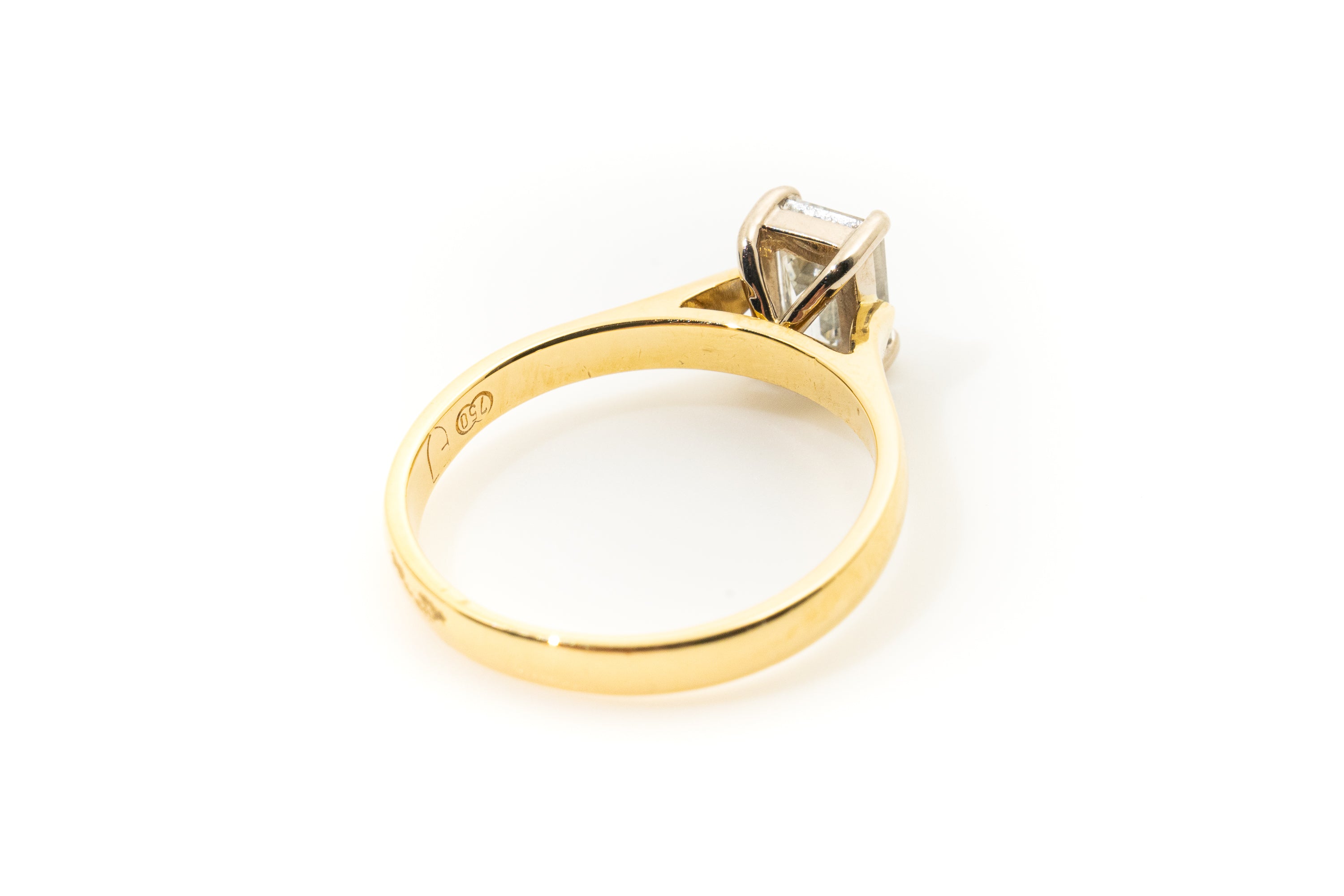 Custom Emerald Cut Diamond Solitaire Ring 18ct Yellow Gold