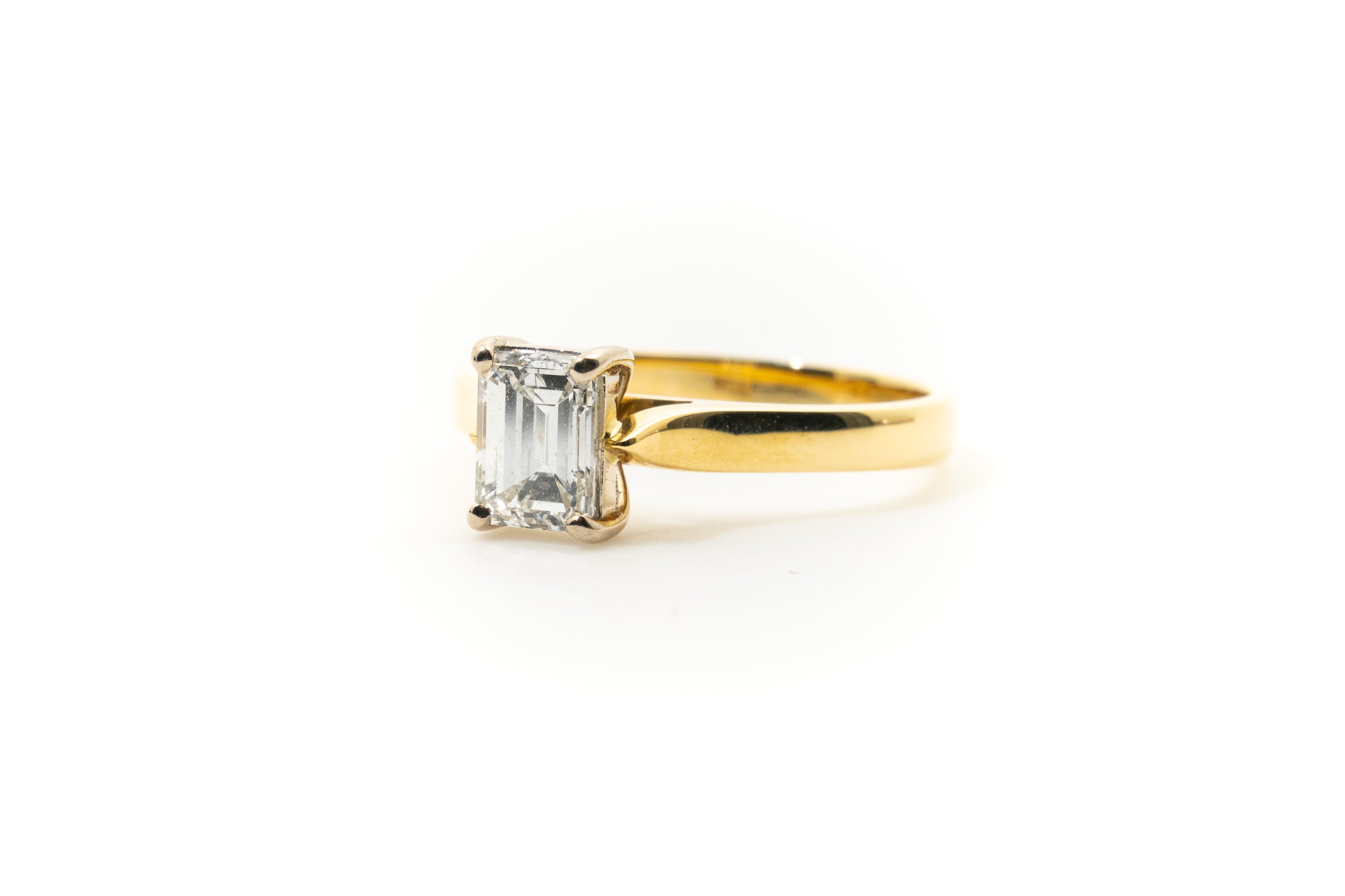 Custom Emerald Cut Diamond Solitaire Ring 18ct Yellow Gold