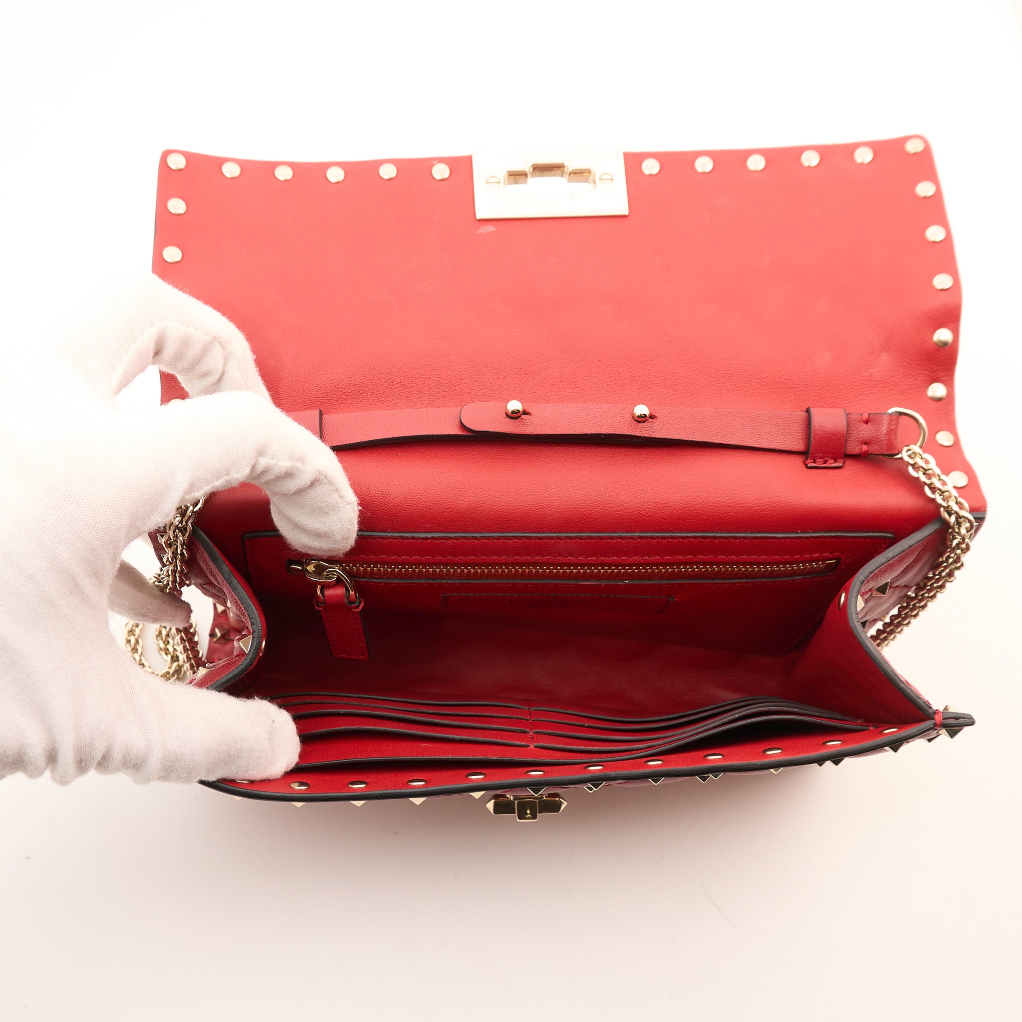 Valentino Garavani Rockstud Red Leather Shoulder Bag