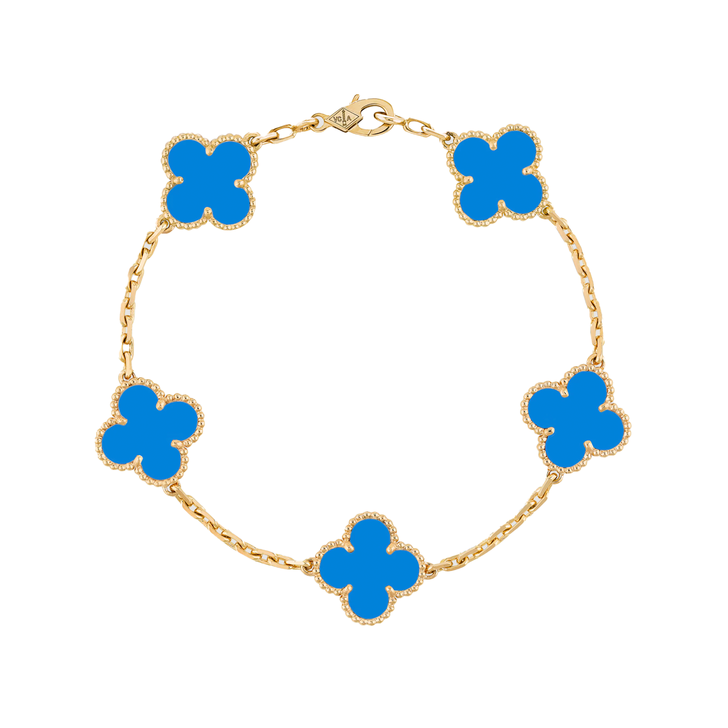 Van Cleef & Arpels Vintage Alhambra 5 Motif Bracelet 18K Yellow Gold & Agate