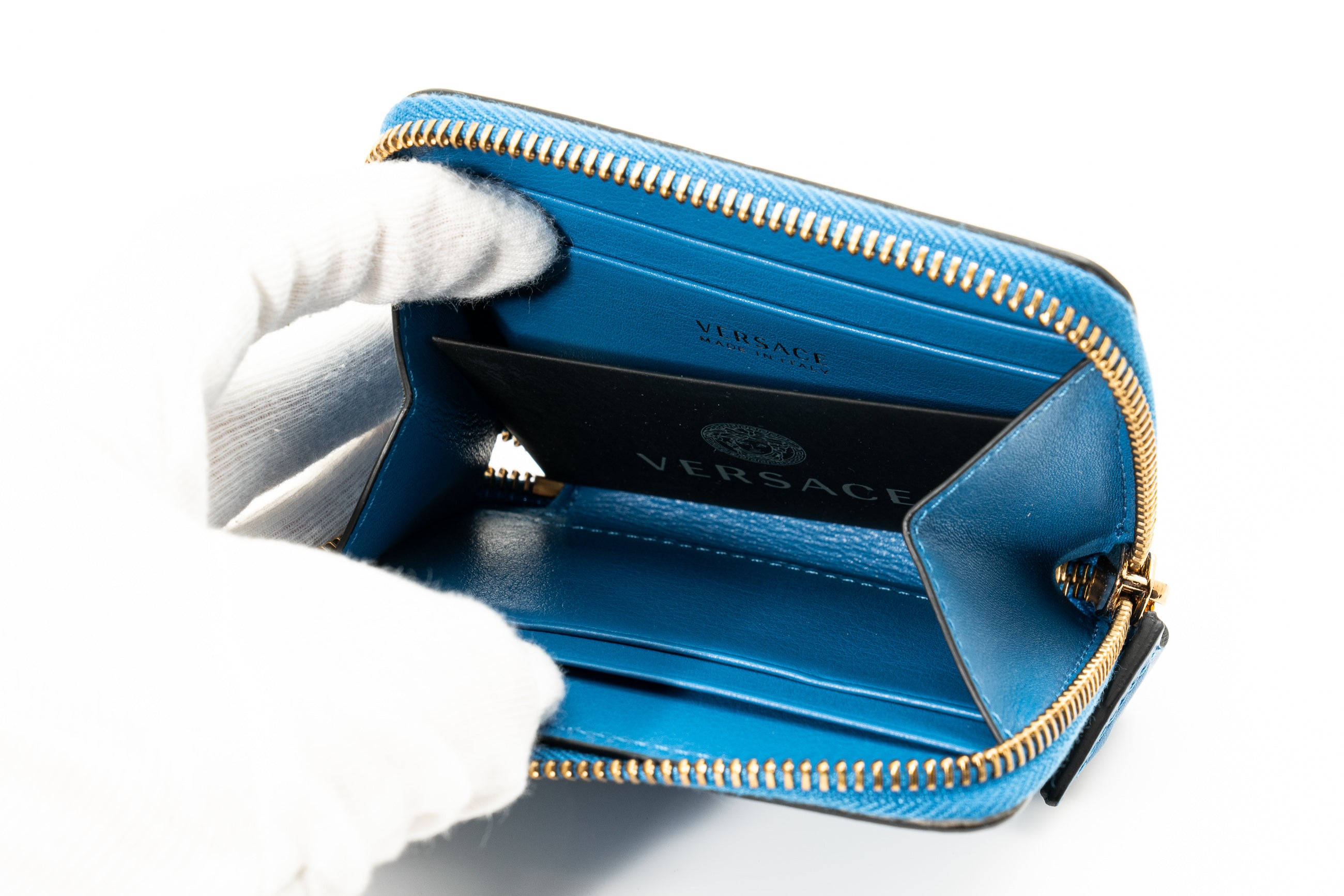 Versace Blue Zip Around Wallet