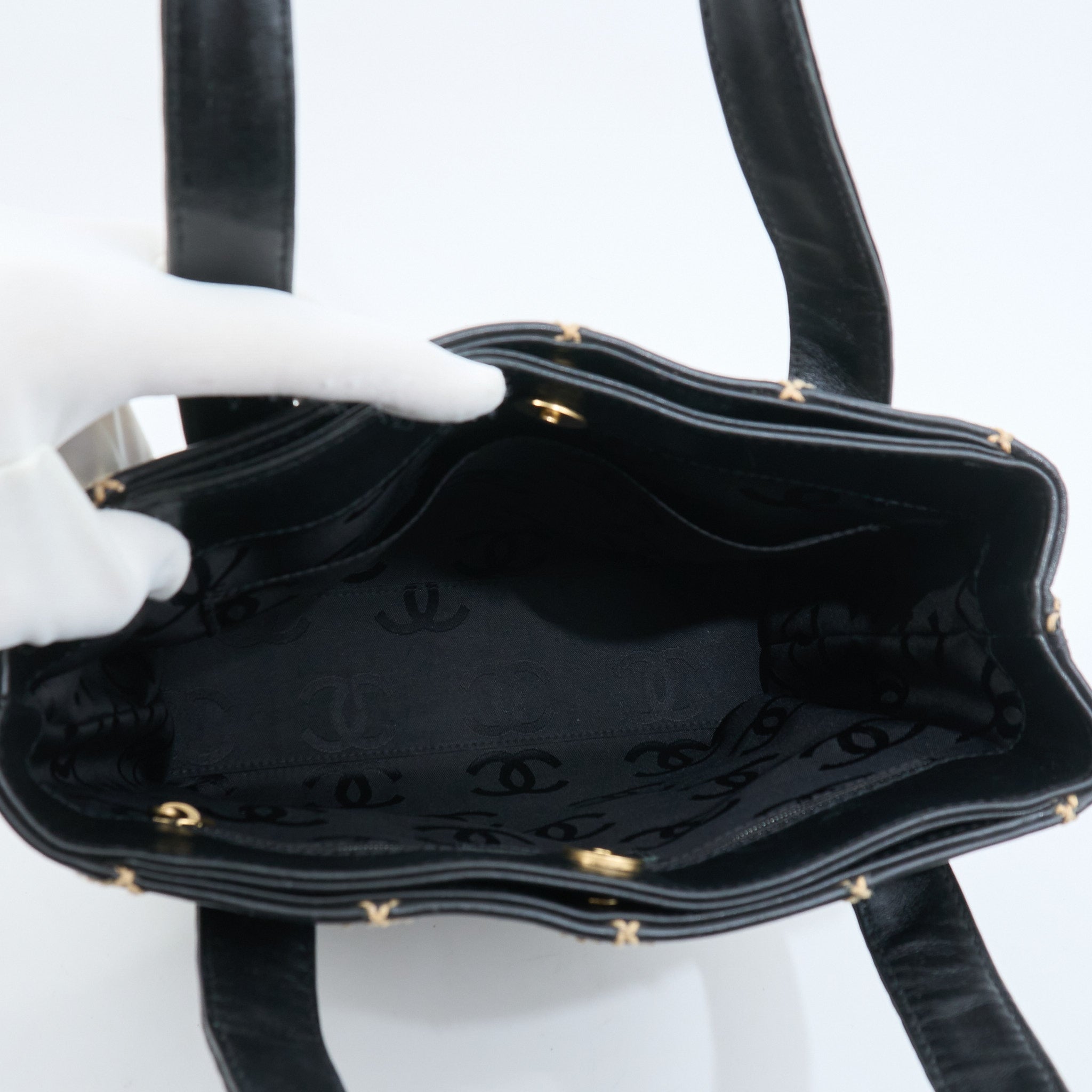 Chanel Black Calfskin Stitch Surpique Tote