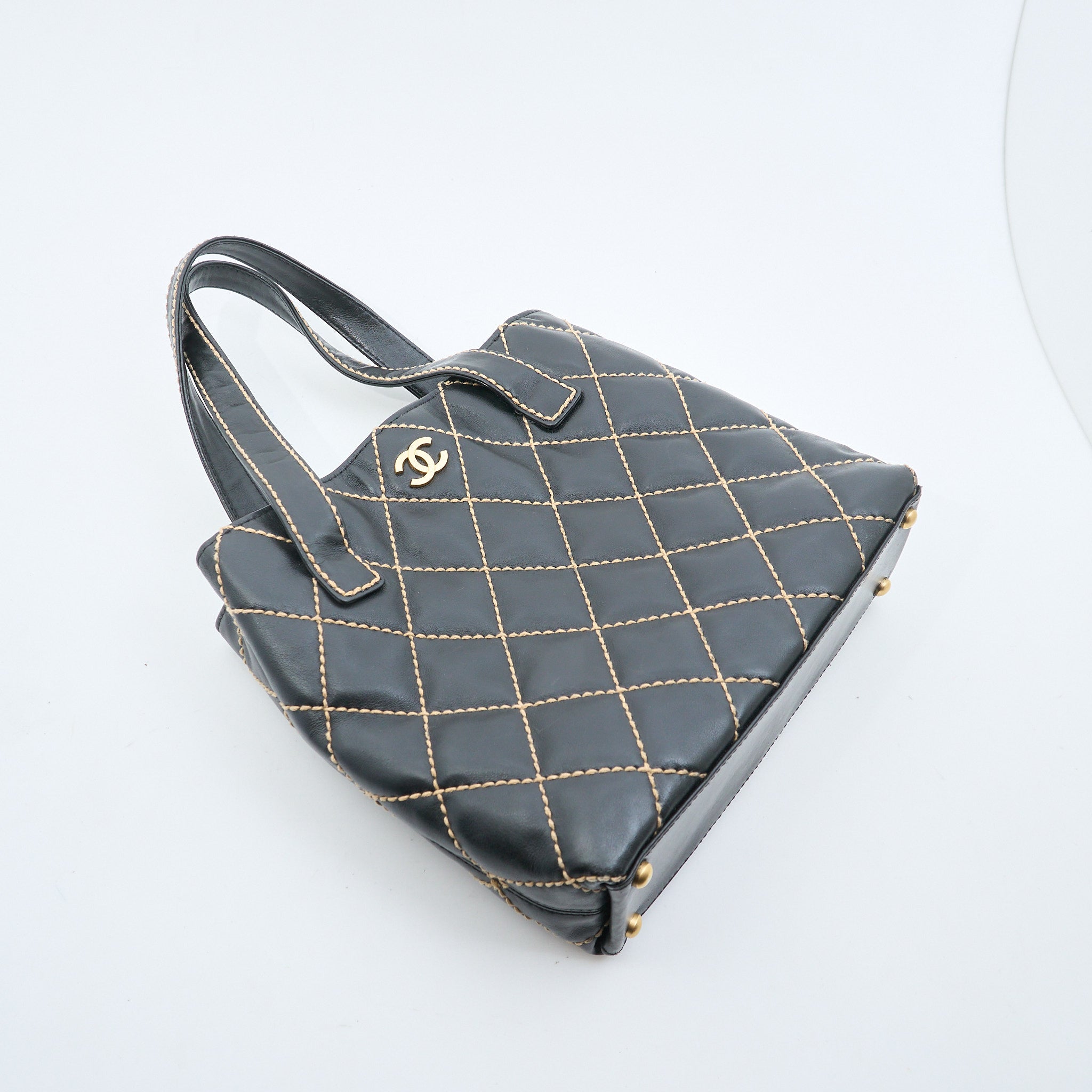 Chanel Black Calfskin Stitch Surpique Tote