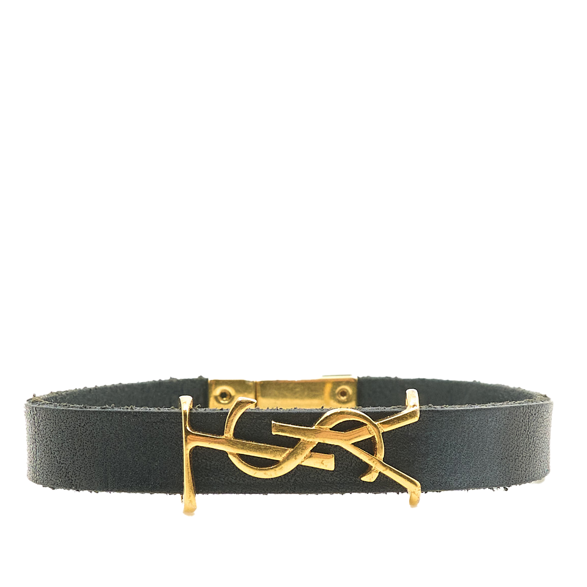 Saint Laurent YSL Black Leather Bracelet