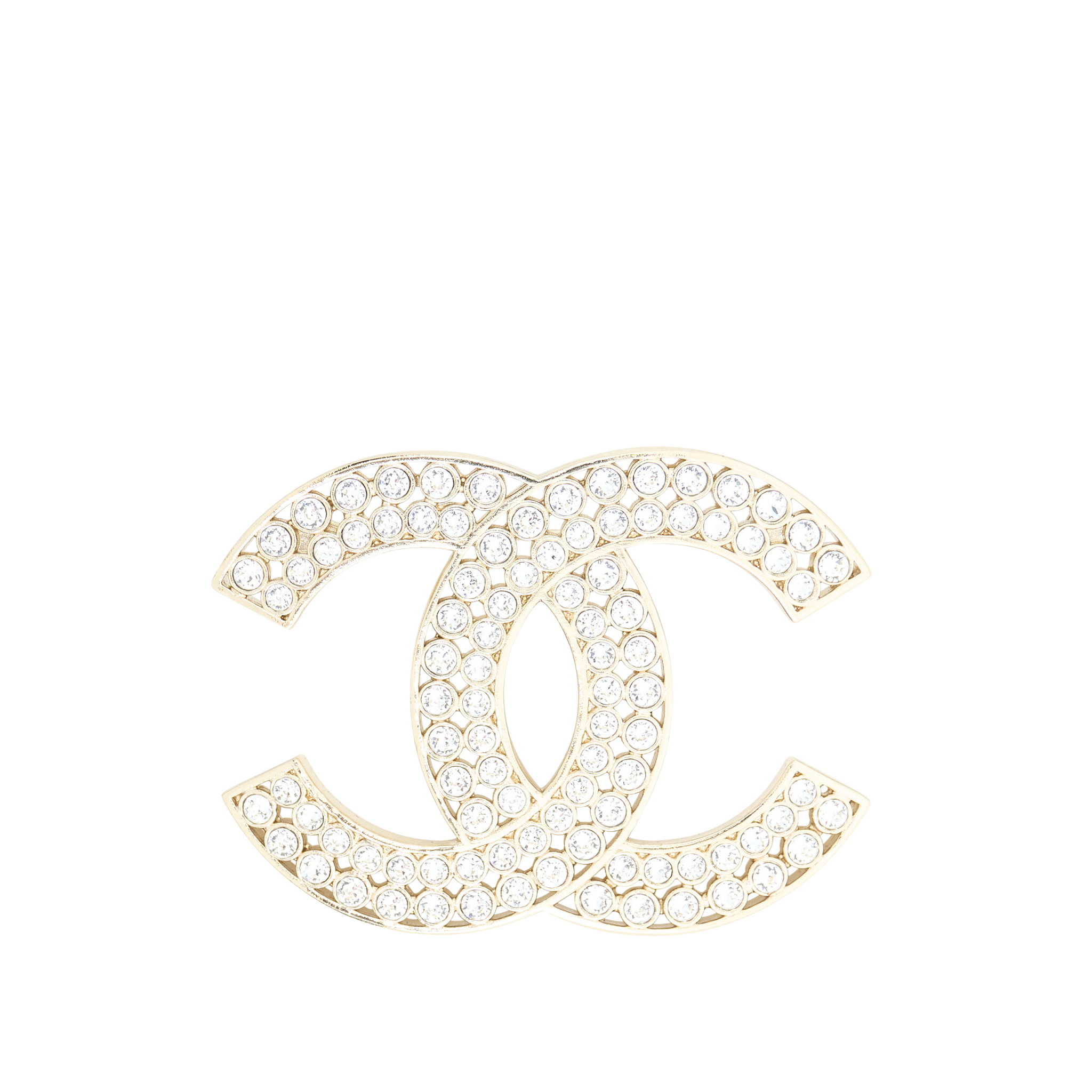 Chanel CC Double Crystal Brooch GHW