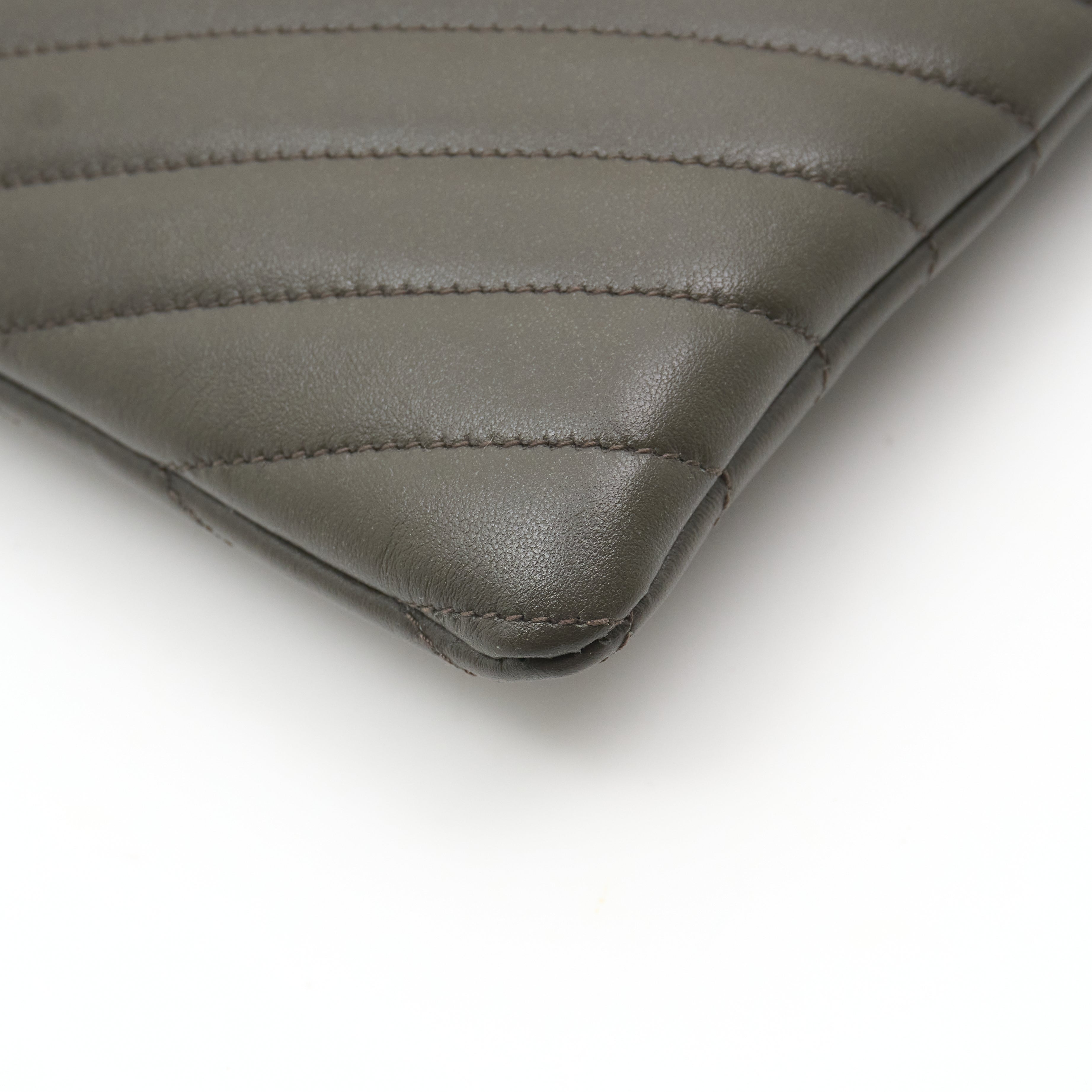 Saint Laurent Chevron Pouch In Olive Leather