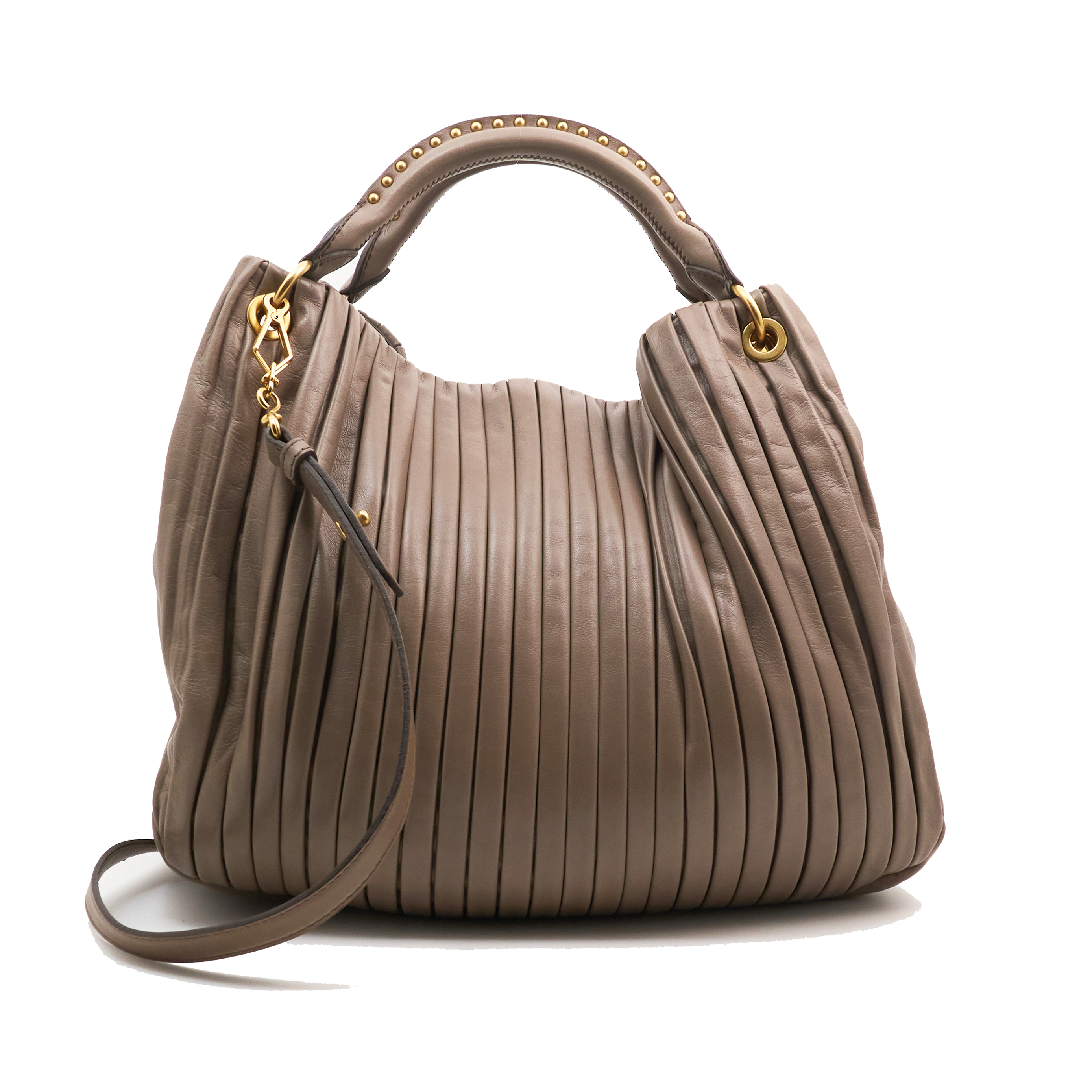 Miu Miu Bosco Plisse Leather Hobo Bag