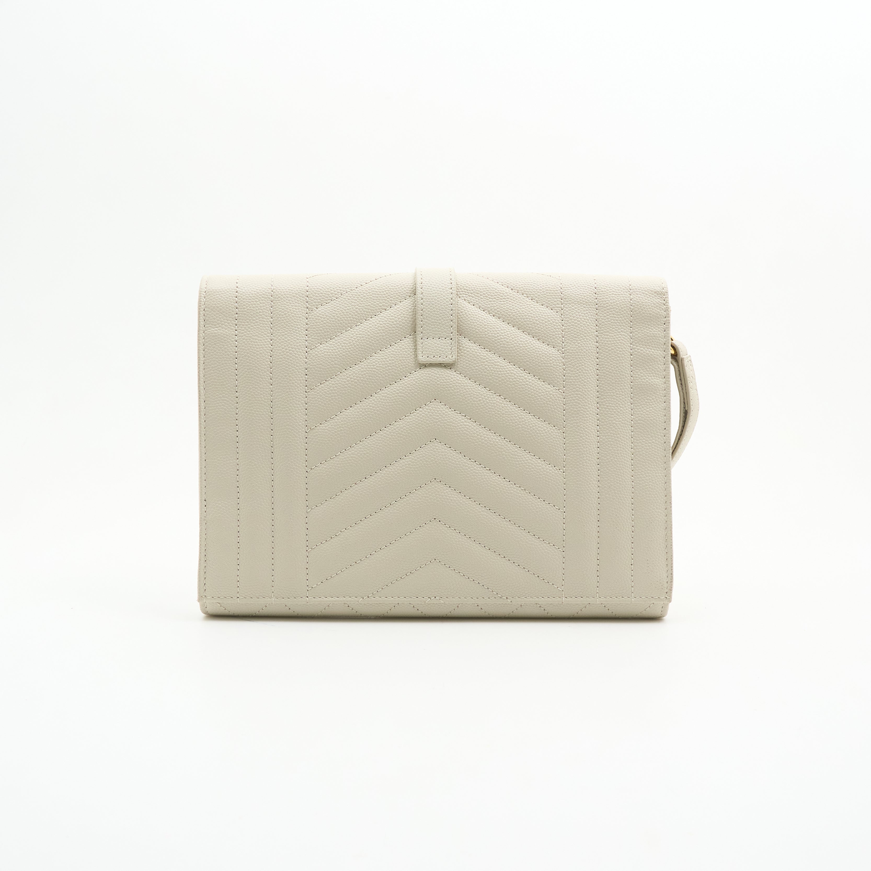 Saint Laurent Flap Pouch In Ivory Grain De Poudre Leather Ivory