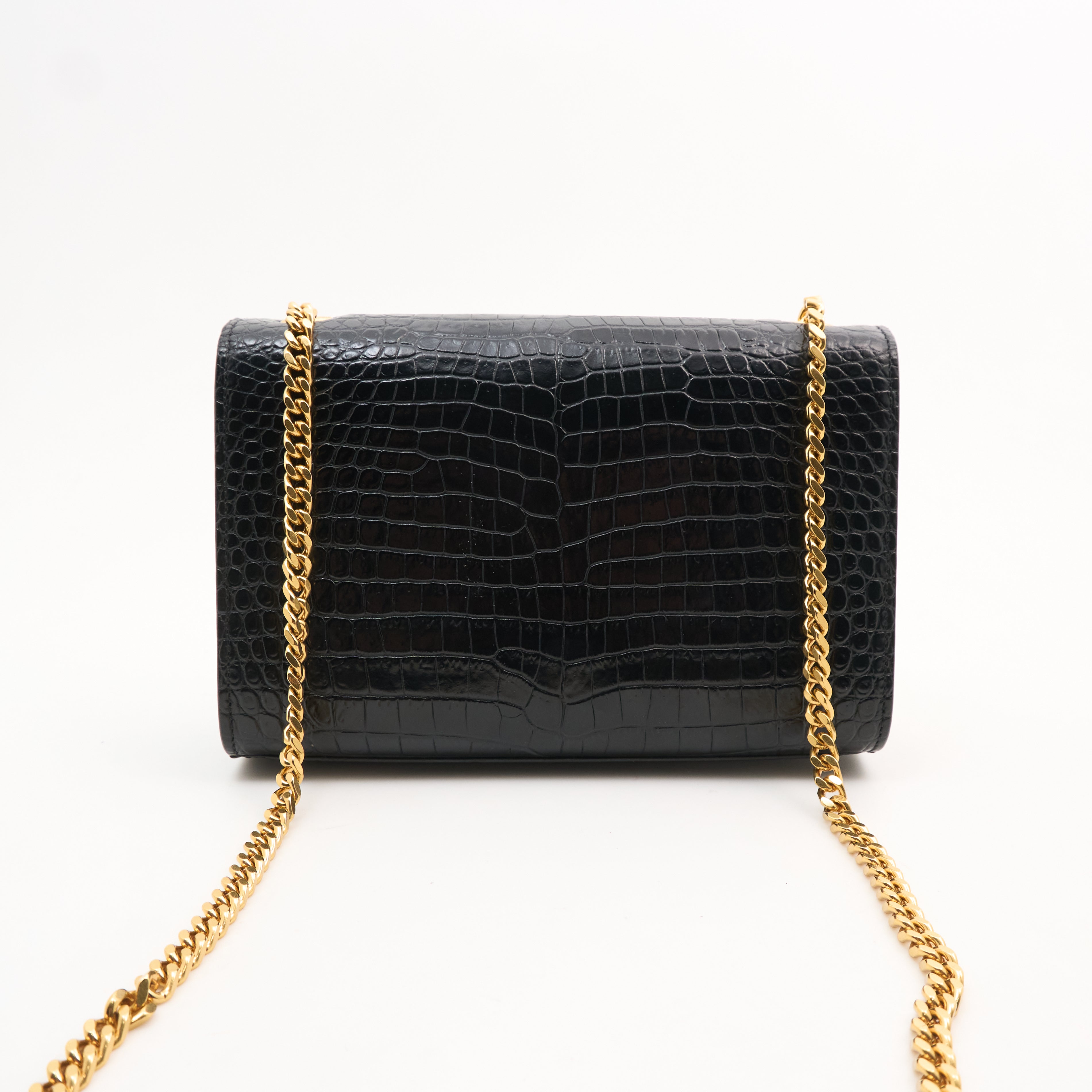 Saint Laurent Kate Tassel Crocodile Embossed Leather Bag