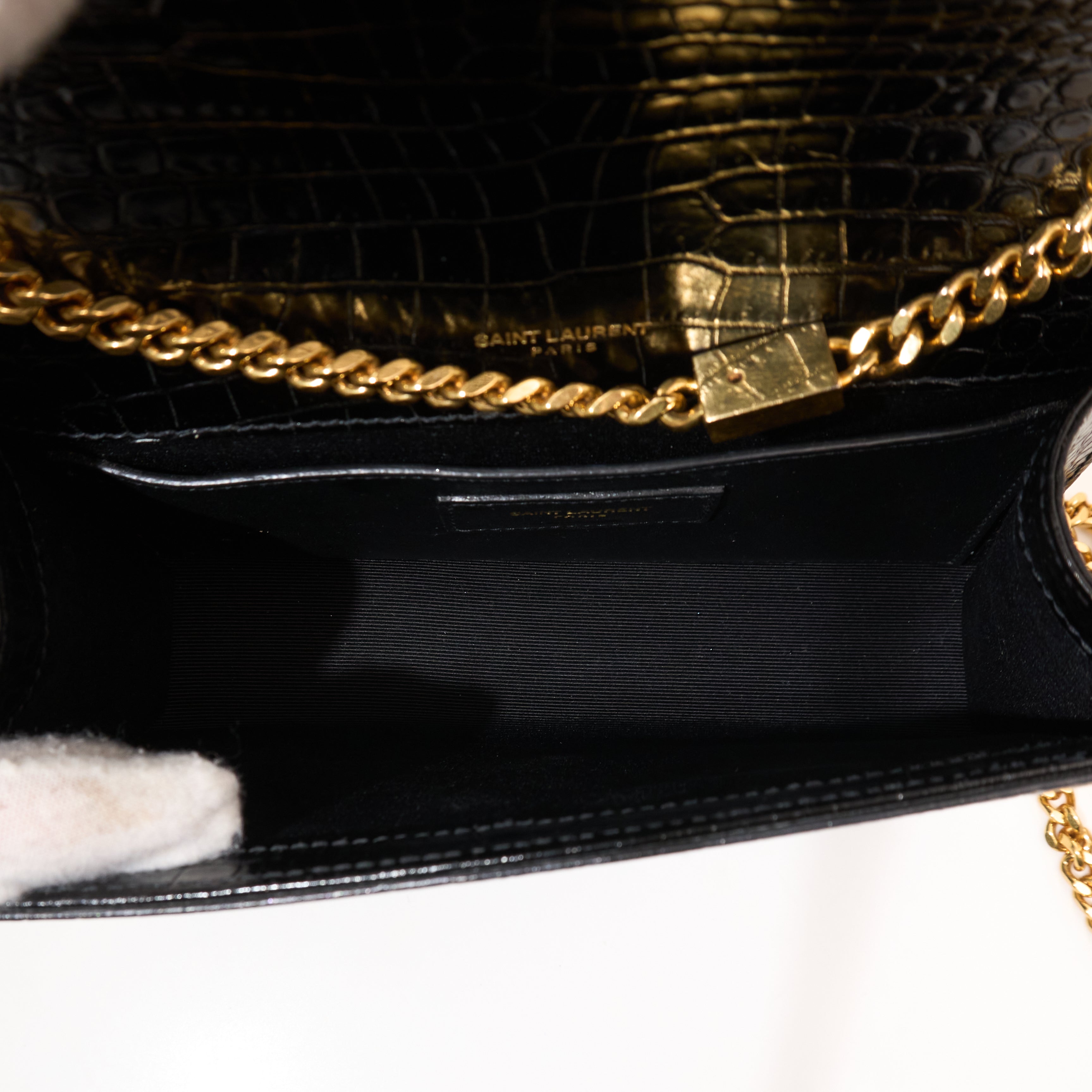 Saint Laurent Kate Tassel Crocodile Embossed Leather Bag