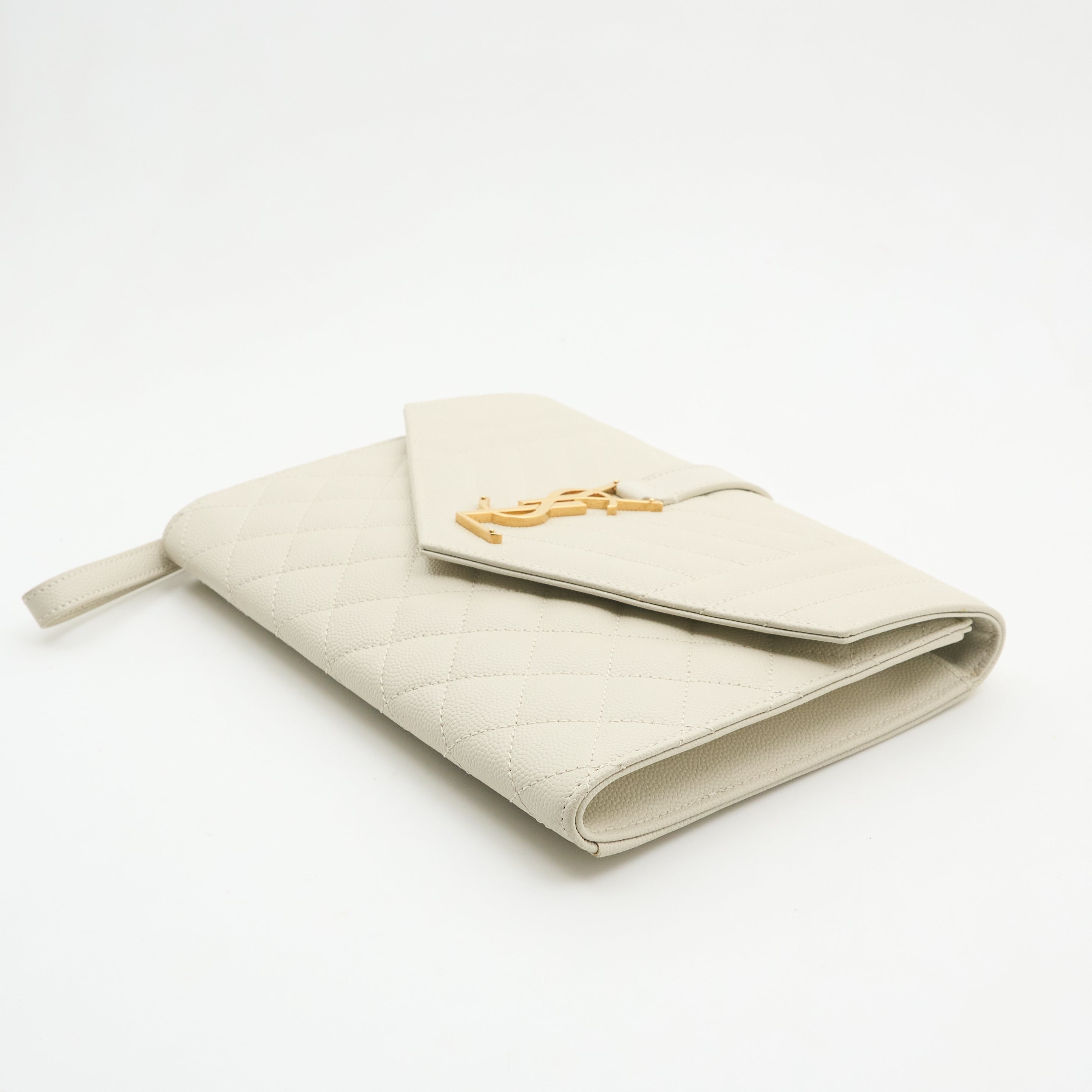 Saint Laurent Flap Pouch In Ivory Grain De Poudre Leather Ivory