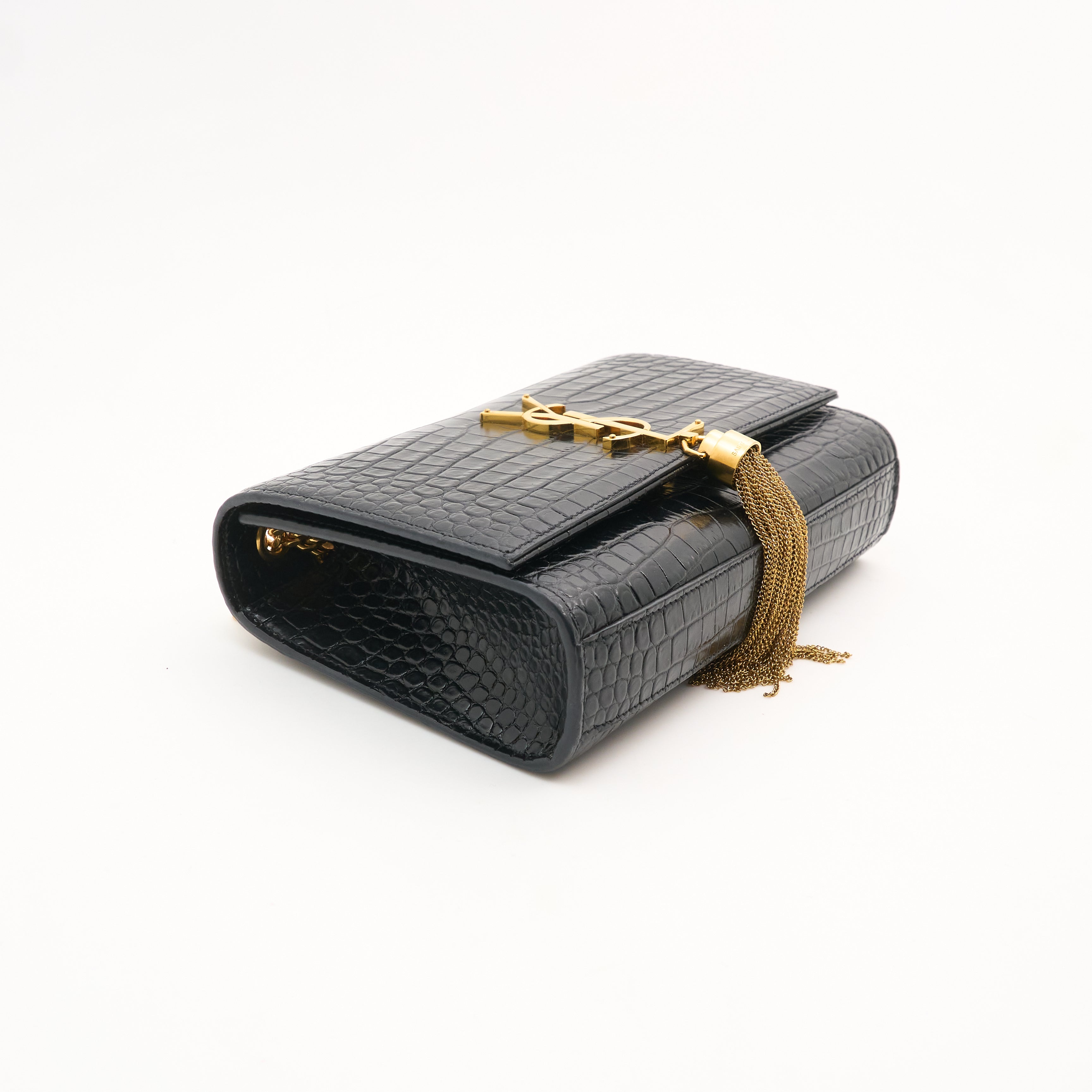 Saint Laurent Kate Tassel Crocodile Embossed Leather Bag
