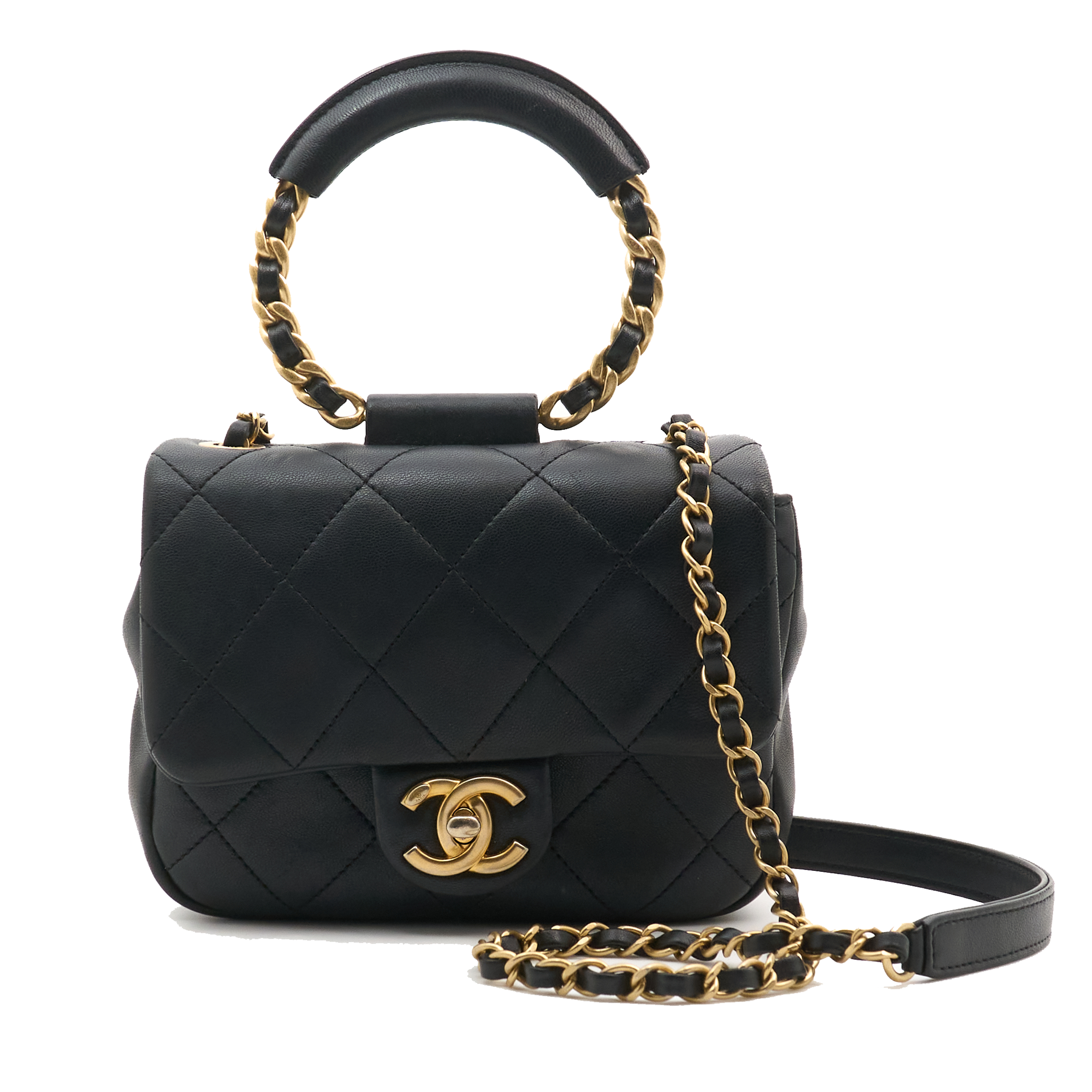 Chanel Quilted Top Handle in Black GHW