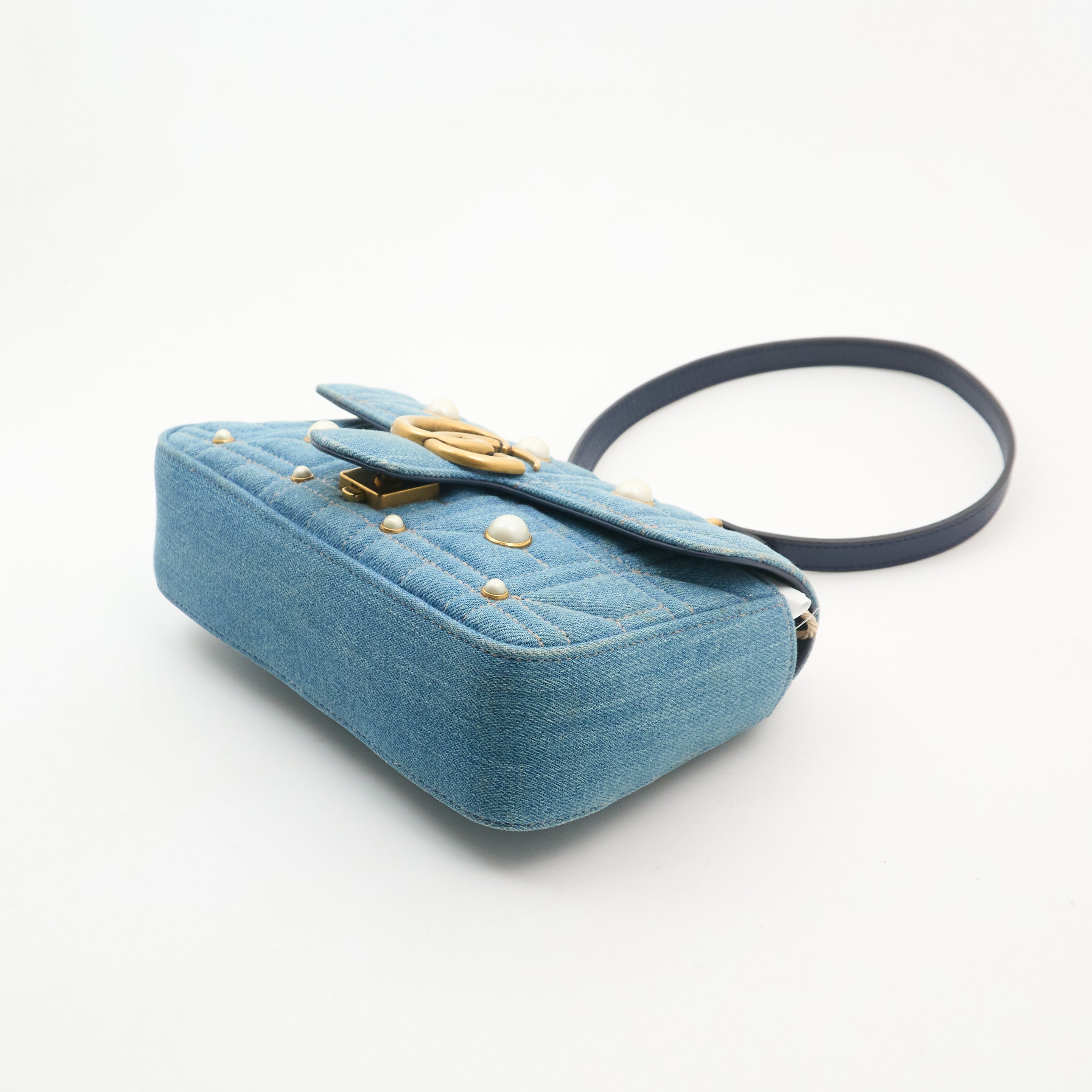Gucci GG Marmont Denim Pearl Shoulder Bag
