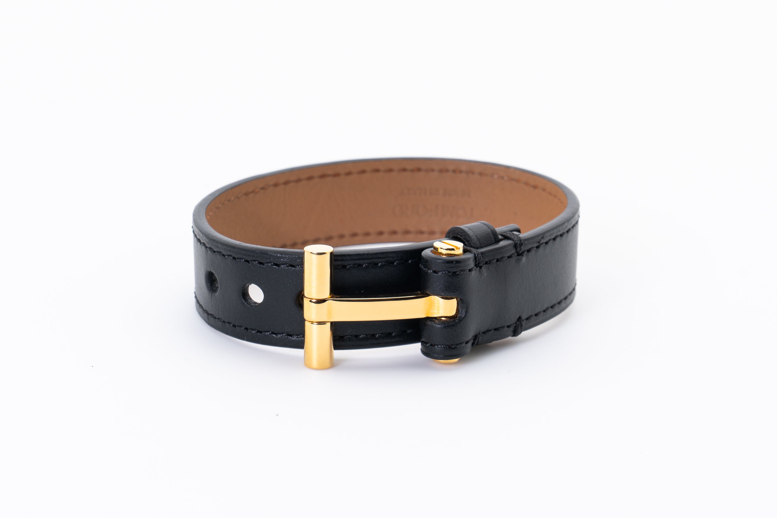 Tom Ford Gold T Bar Leather Bracelet