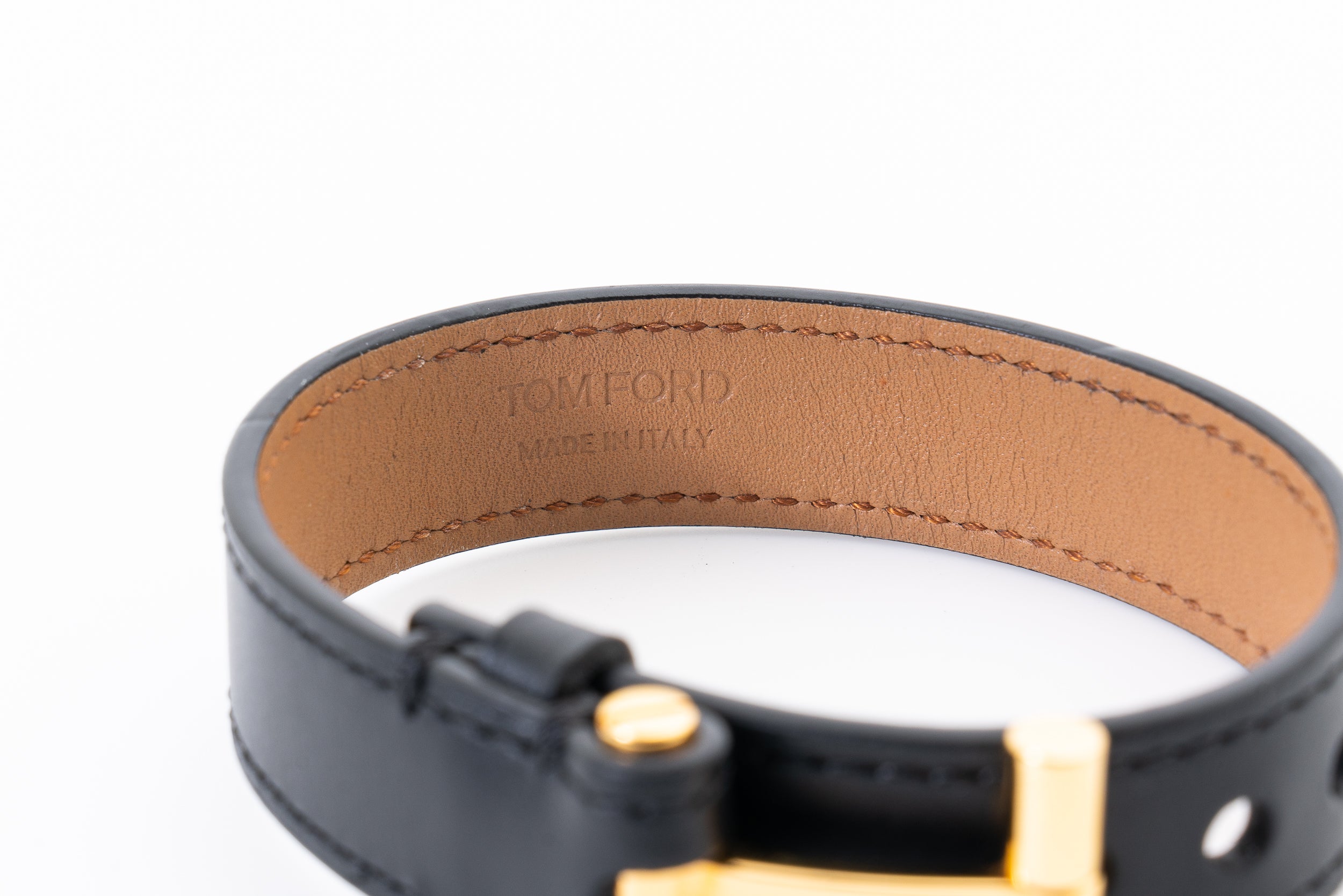 Tom Ford Gold T Bar Leather Bracelet