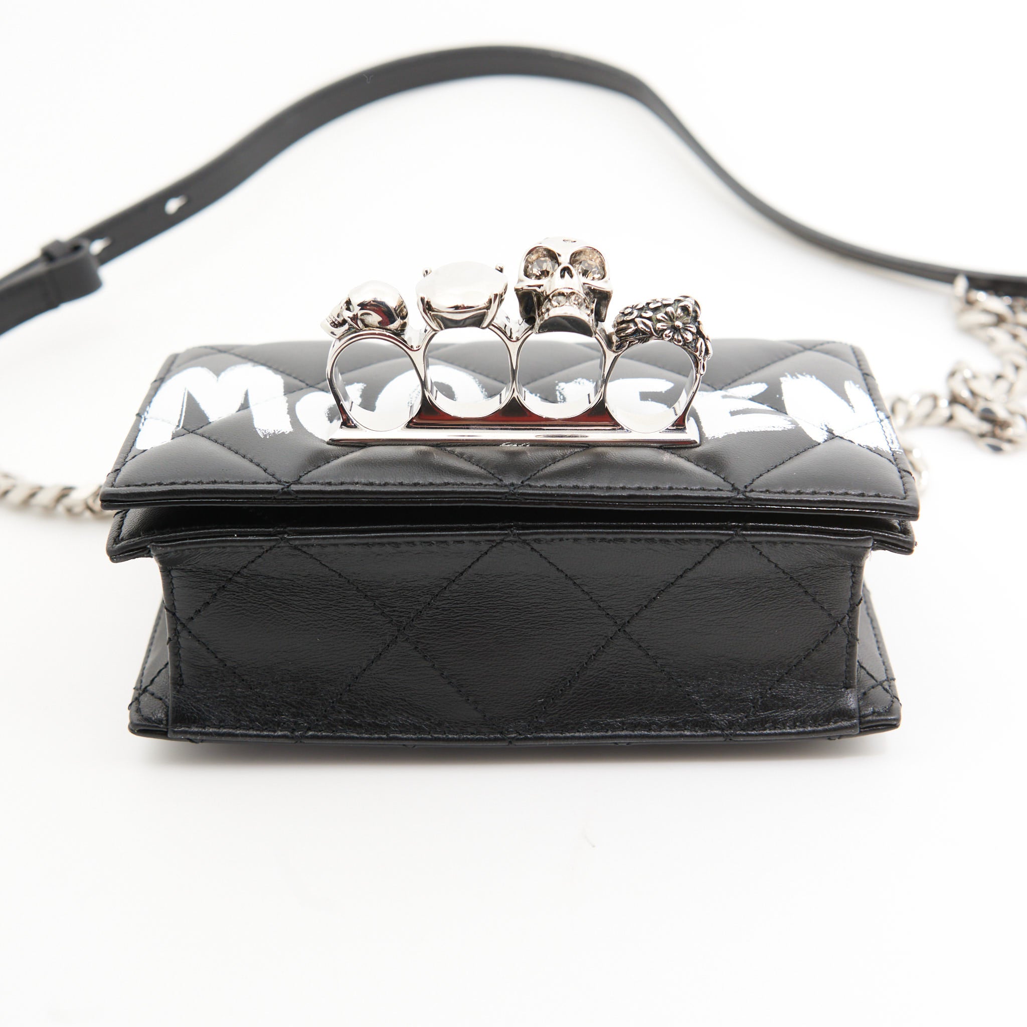 Alexander McQueen Calf Leather Jewelled The Knuckle Bag in Black