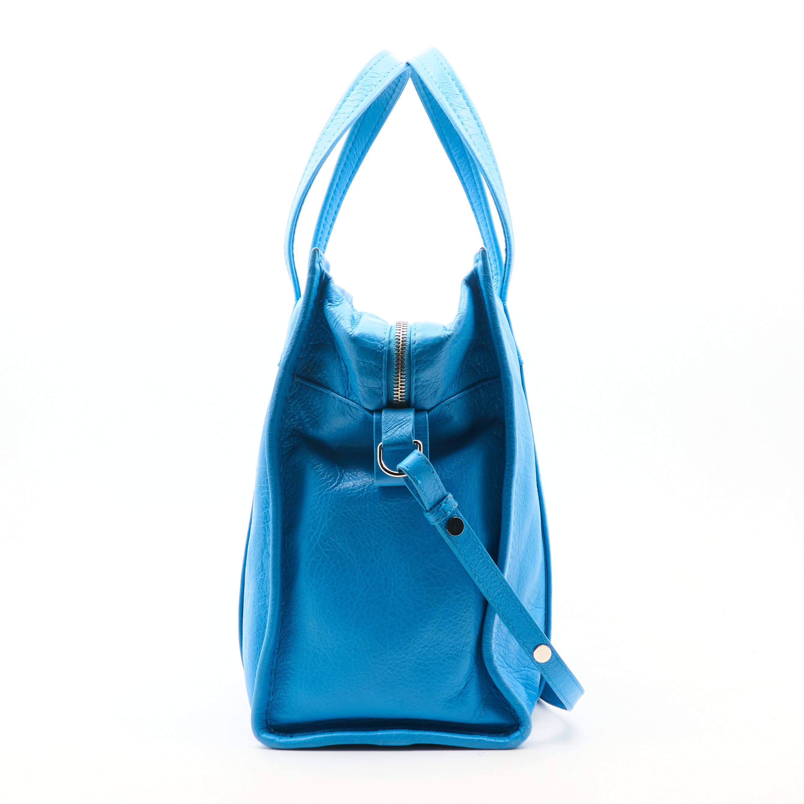 Balenciaga Bazar Blue Leather Tote Bag
