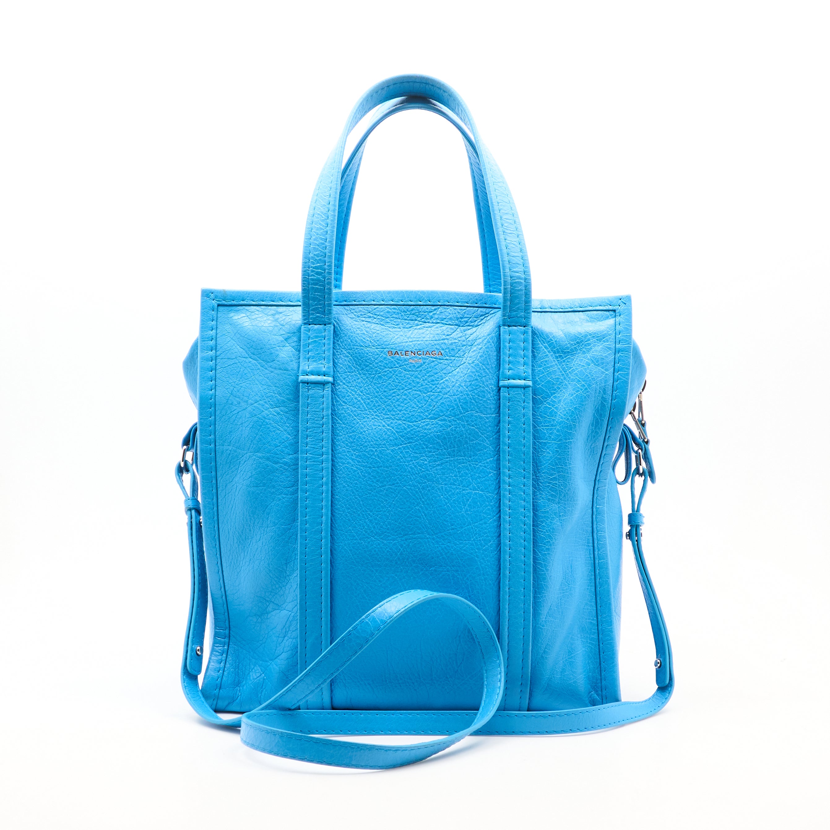 Balenciaga Bazar Blue Leather Tote Bag