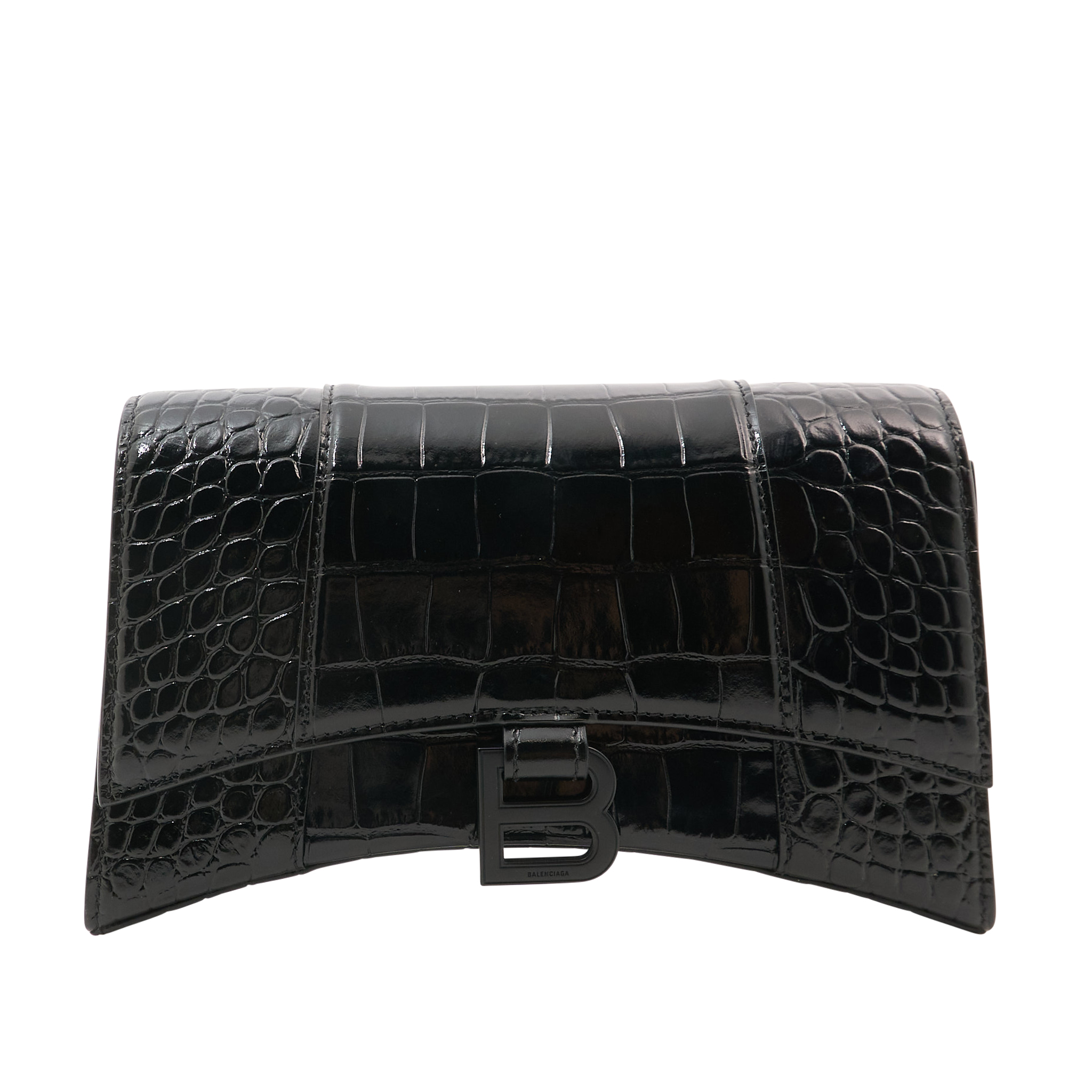 Balenciaga Black Hourglass Croc-Effect Leather Shoulder Bag