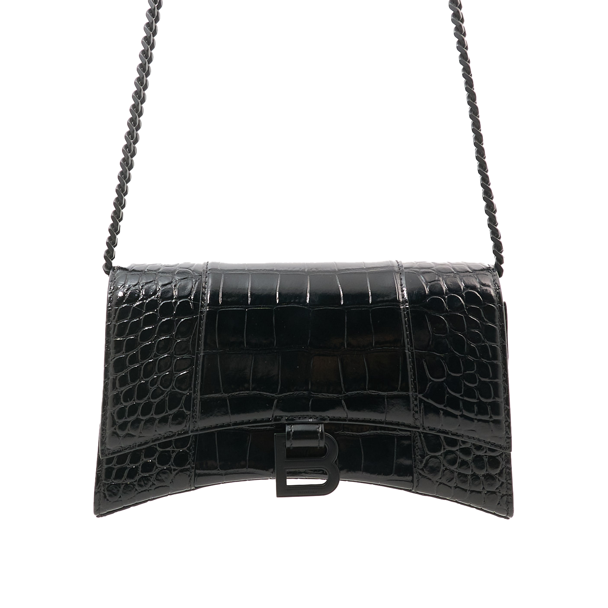 Balenciaga Black Hourglass Croc-Effect Leather Shoulder Bag