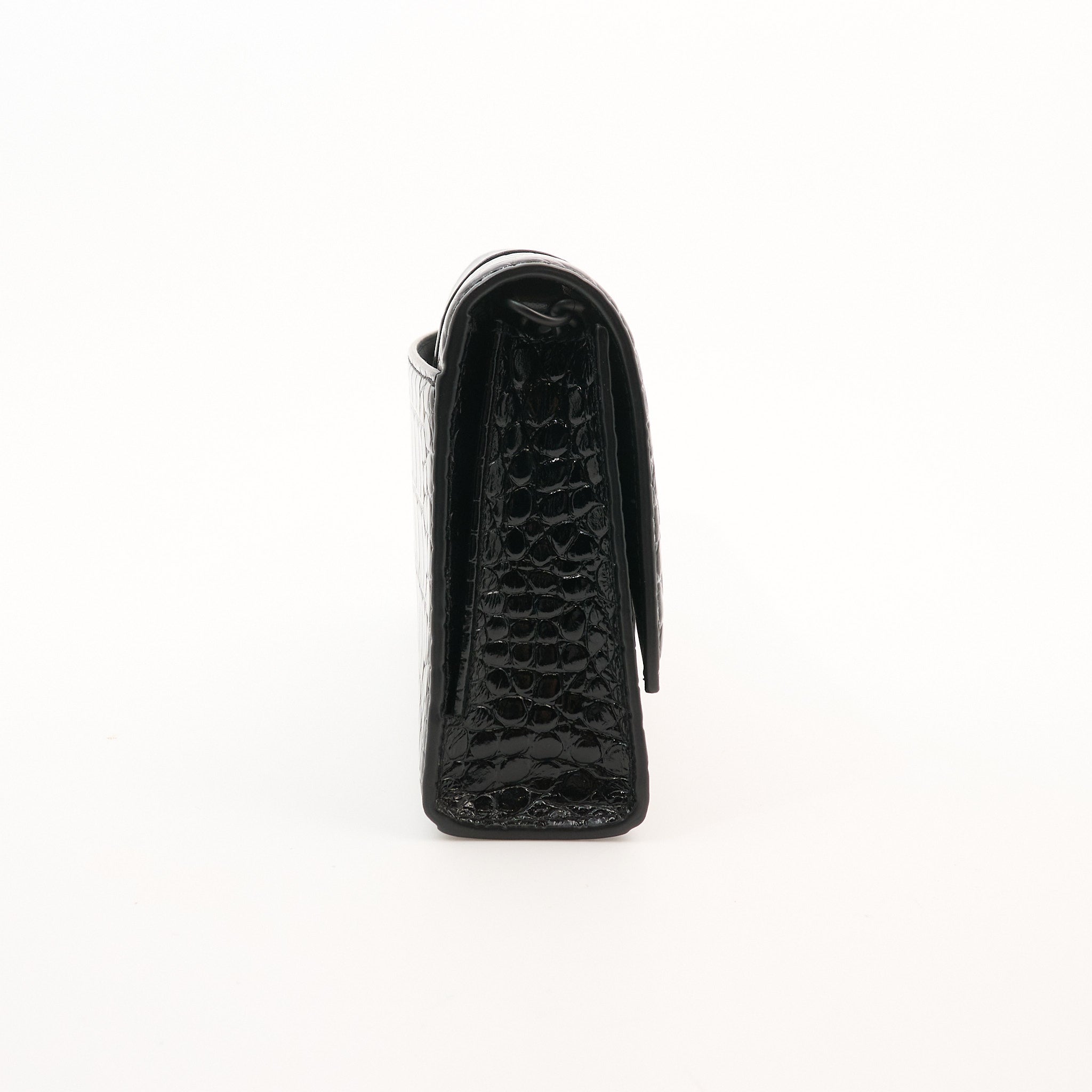 Balenciaga Black Hourglass Croc-Effect Leather Shoulder Bag