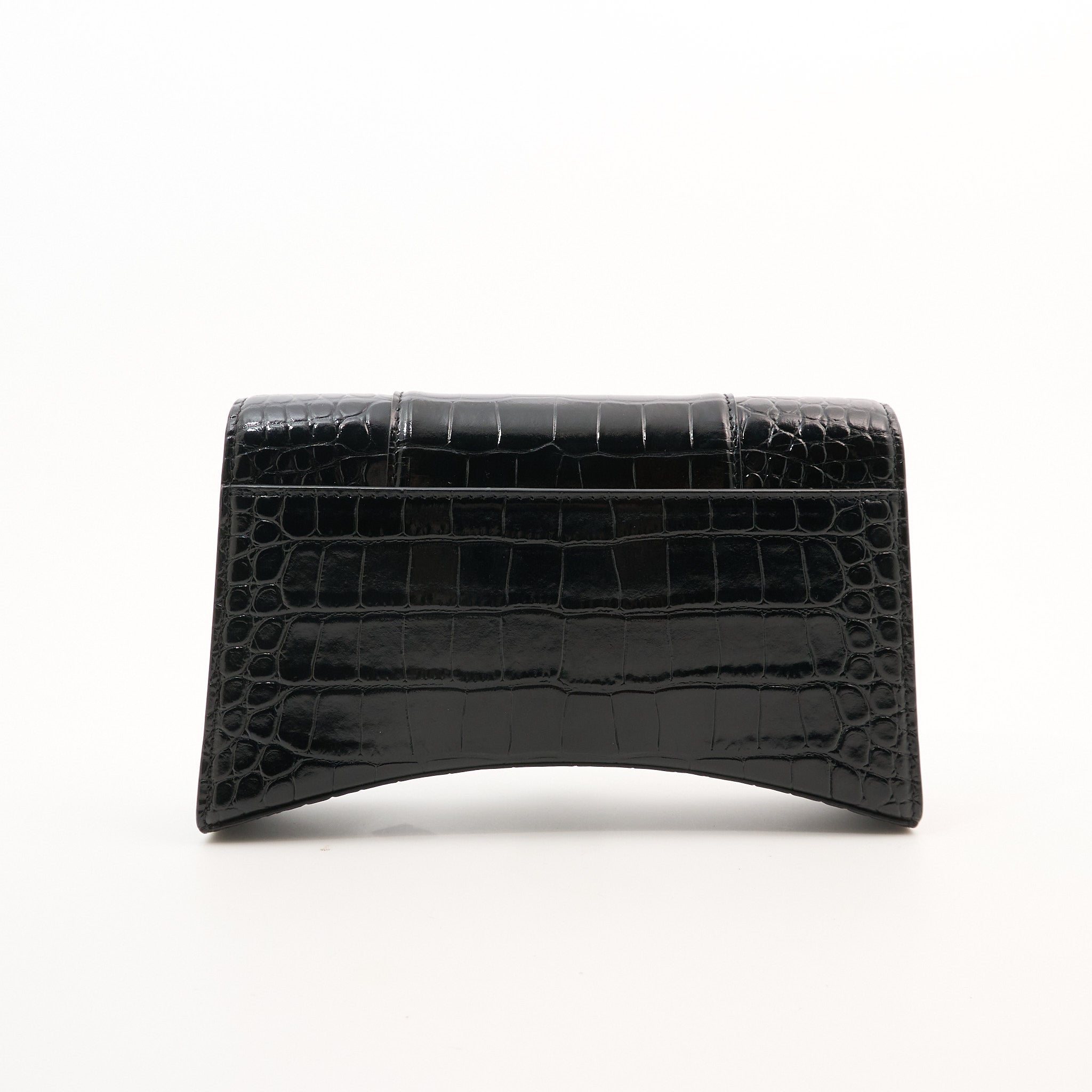 Balenciaga Black Hourglass Croc-Effect Leather Shoulder Bag