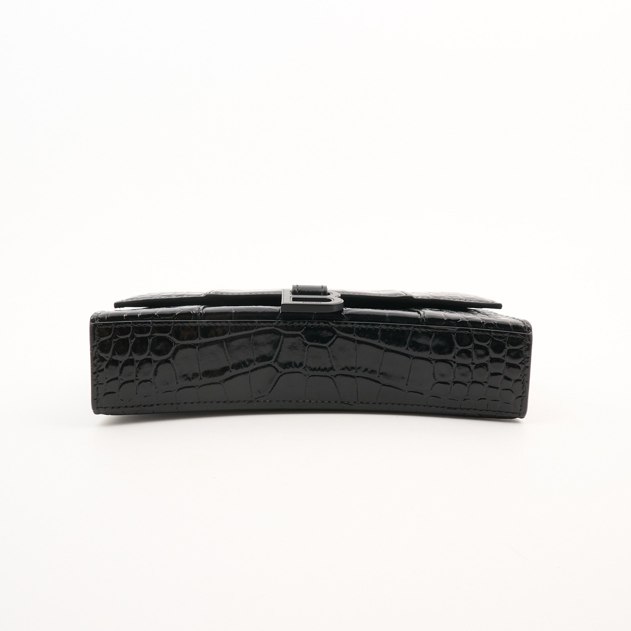 Balenciaga Black Hourglass Croc-Effect Leather Shoulder Bag