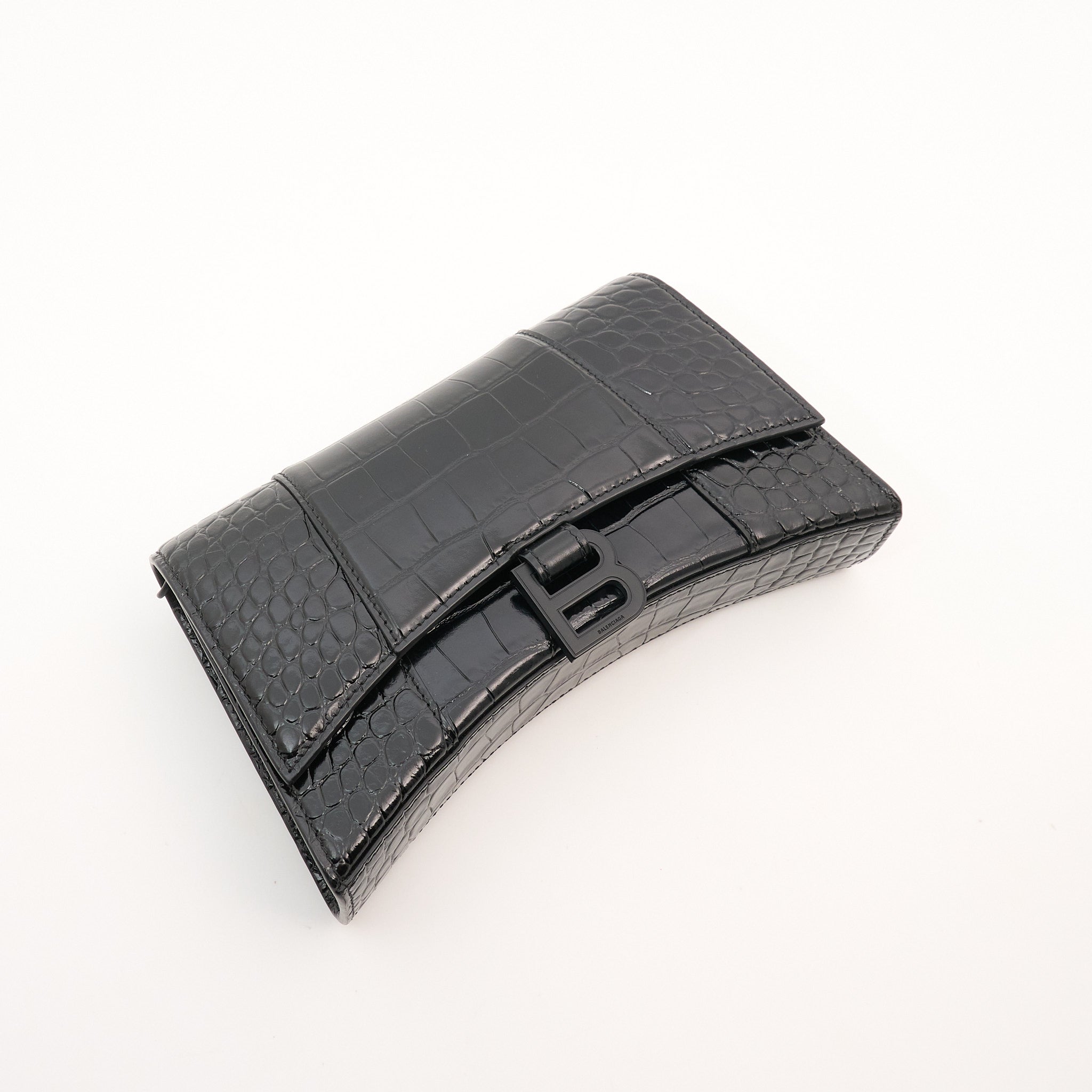 Balenciaga Black Hourglass Croc-Effect Leather Shoulder Bag