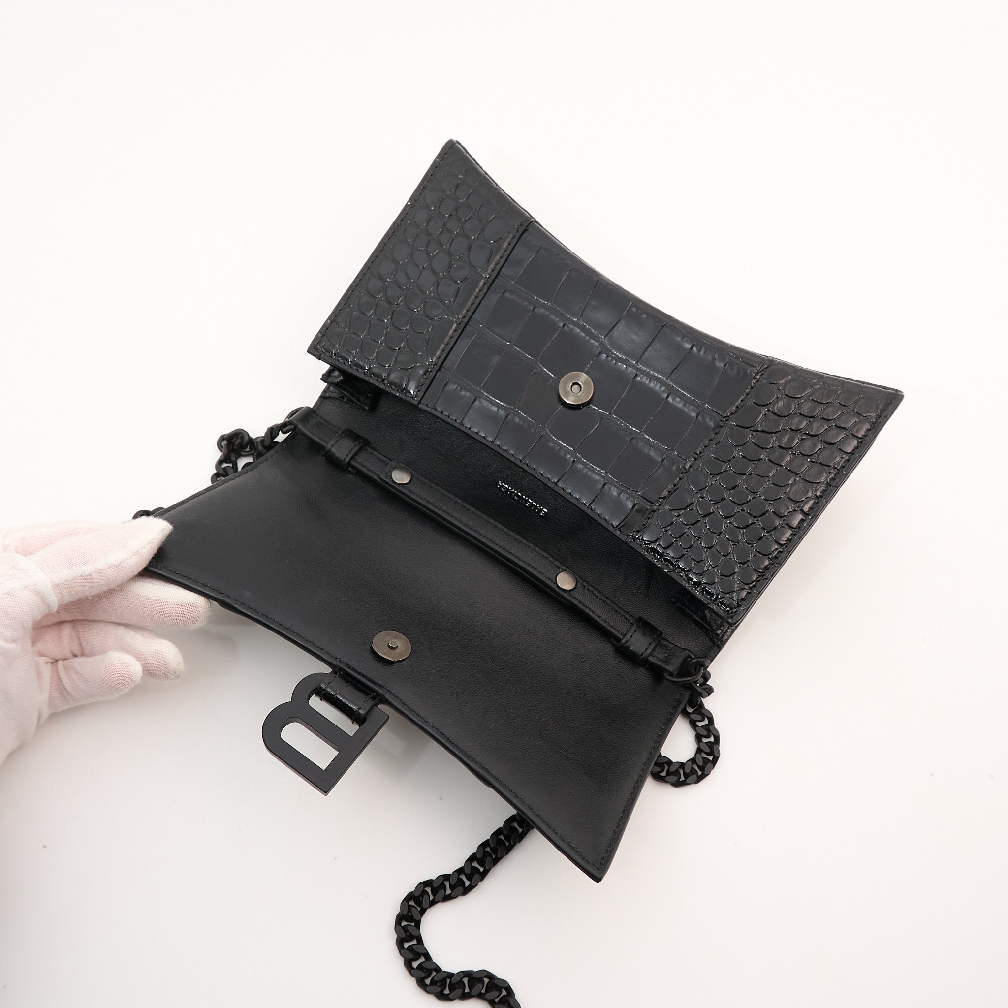 Balenciaga Black Hourglass Croc-Effect Leather Shoulder Bag