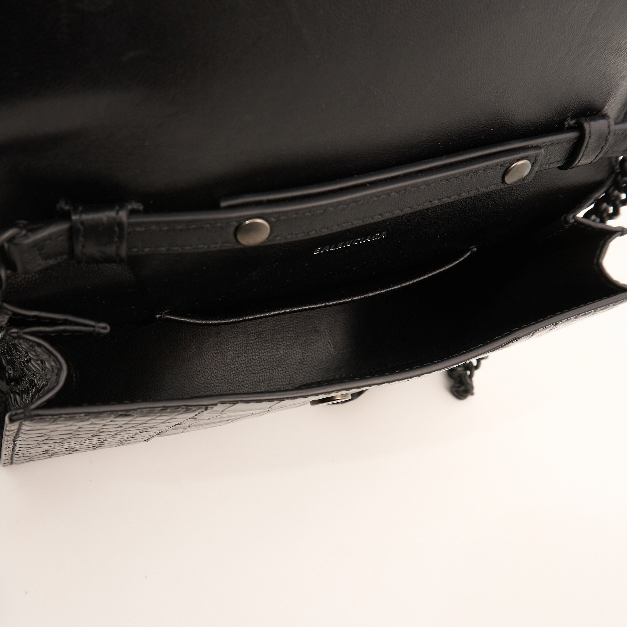 Balenciaga Black Hourglass Croc-Effect Leather Shoulder Bag