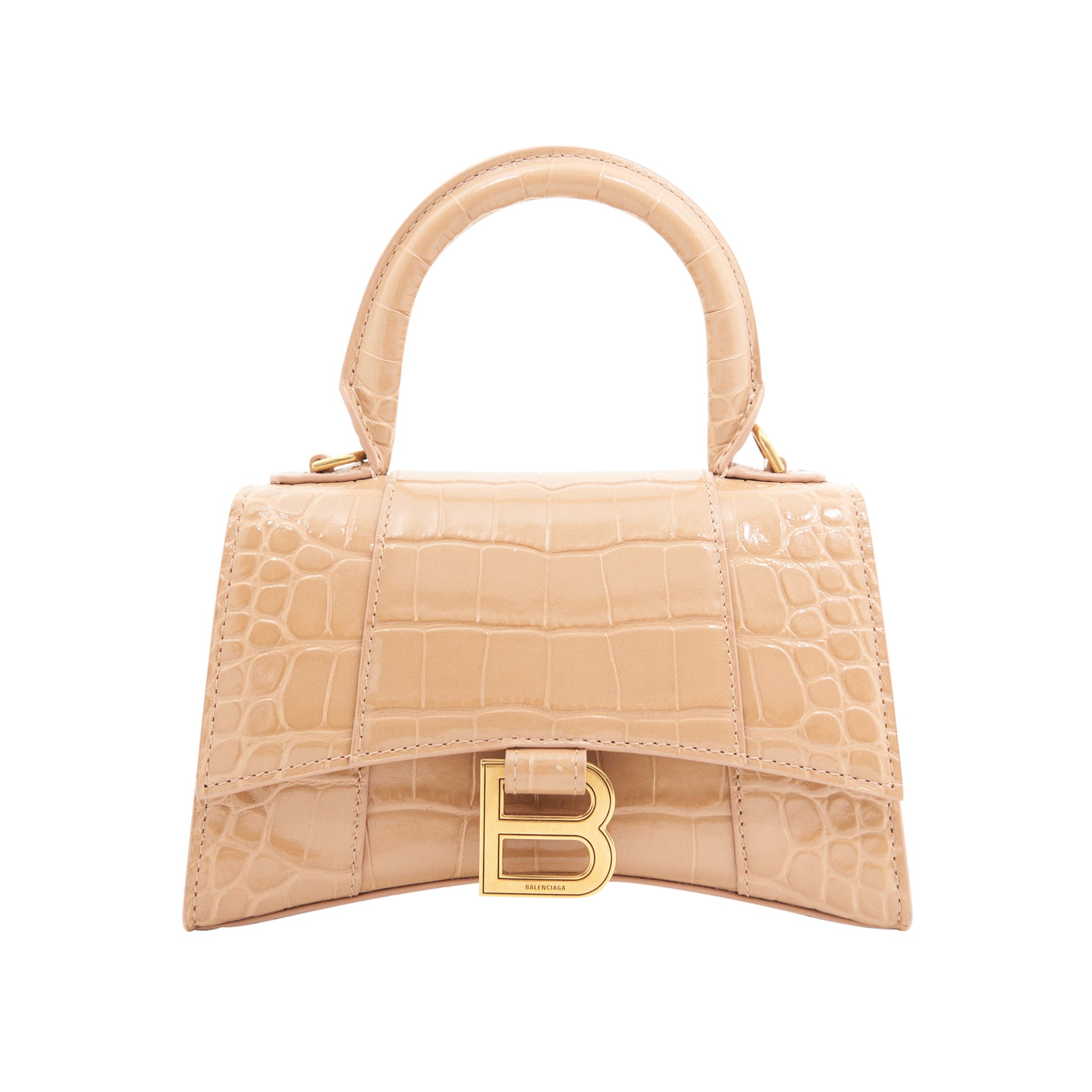 Balenciaga Small Hourglass Beige Croc Leather Handbag